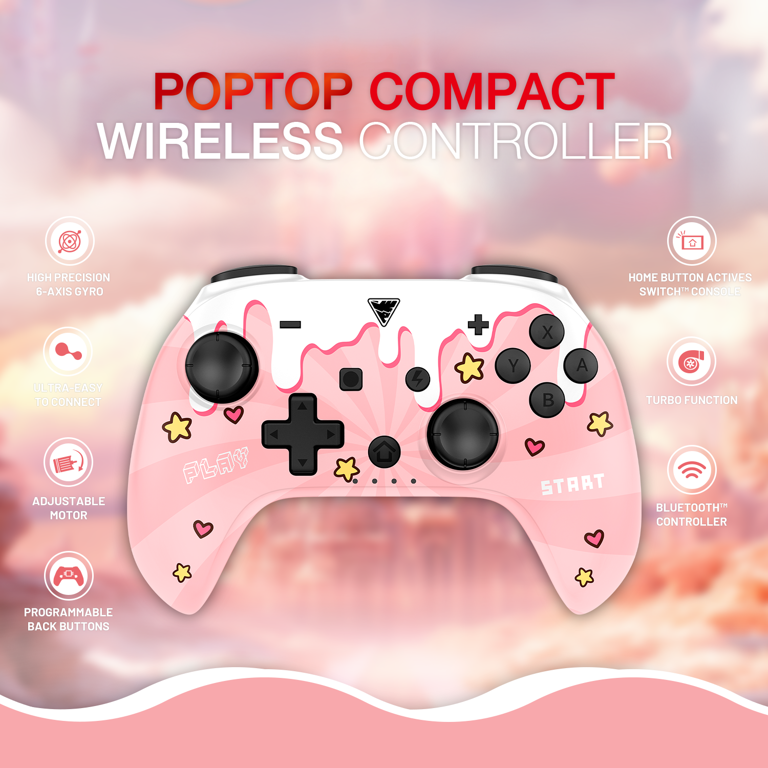 DragonShock - Manette compacte sans fil Bluetooth PopTop Sweet Pink pour Nintendo Switch et Switch OLED - flash vidéo