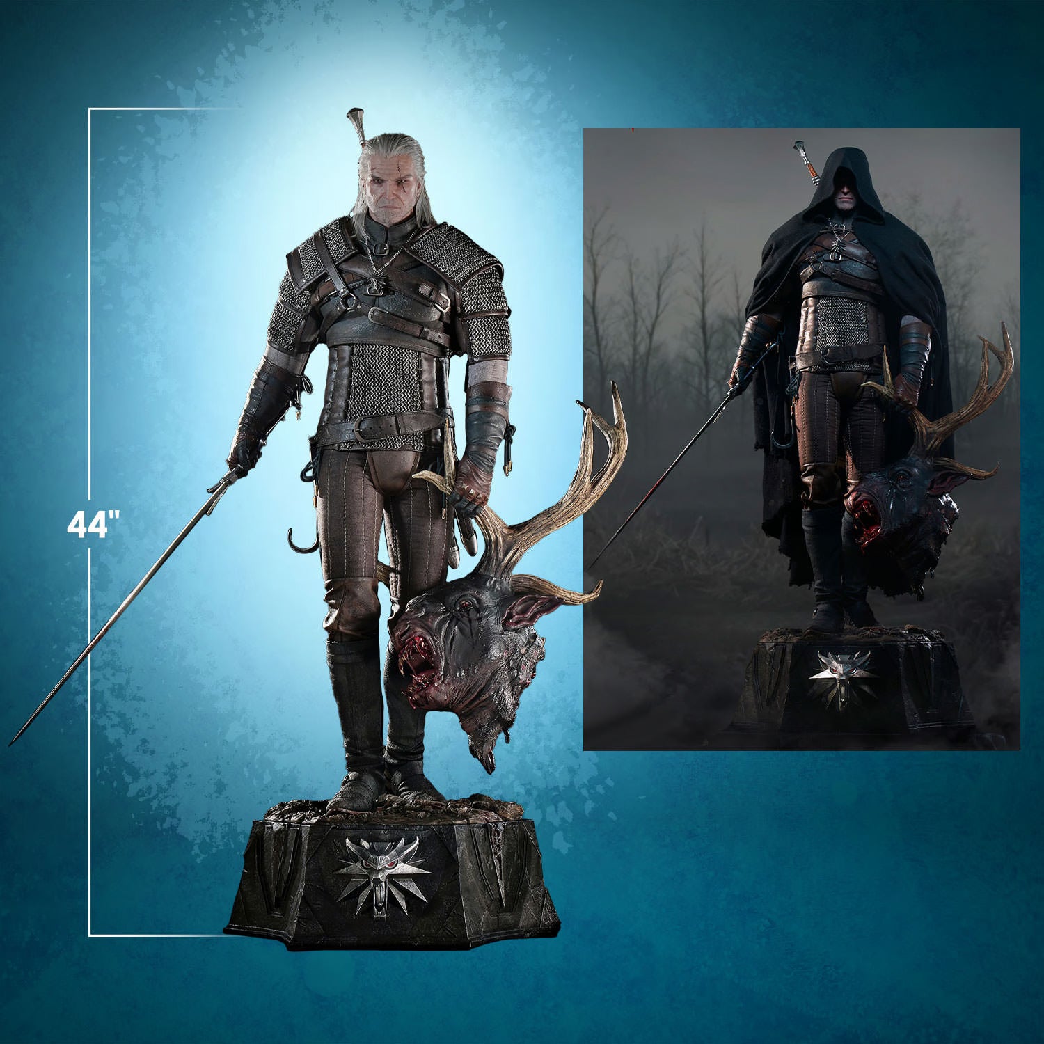 PureArts - 1:2 Scale Statues - Prestige Line - The Witcher 3 - Wild Hunt - Geralt de Riv Statue 110cm - flash vidéo