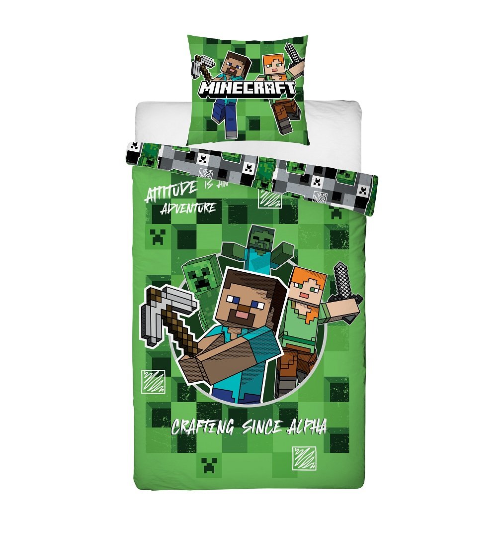 Minecraft - Parure de lit en microfibre Steve (200x140cm + 63x63cm) - flash vidéo
