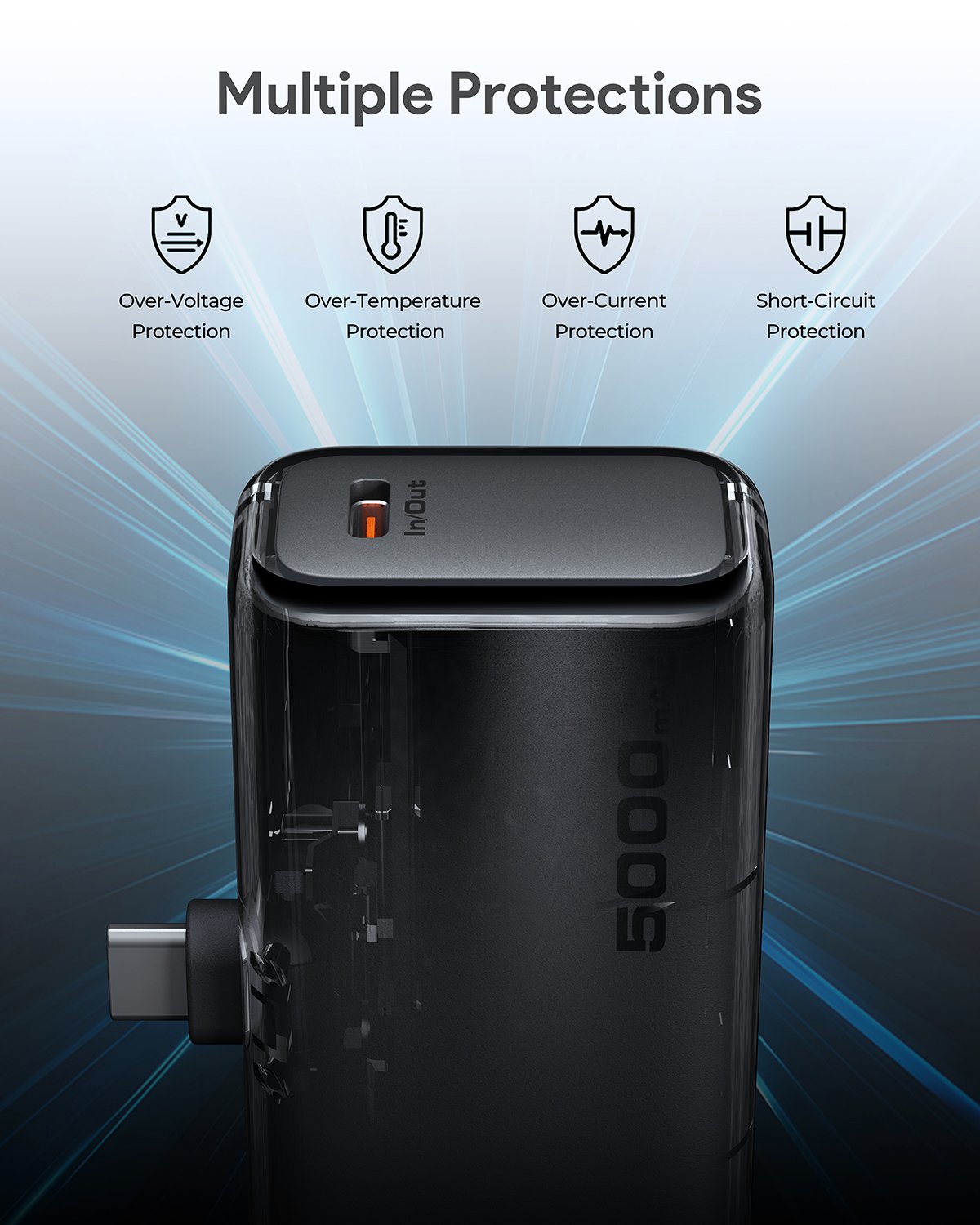 Aukey - Spark Mini 22.5W 5000mAh Power Bank avec port USB C intégré - flash vidéo