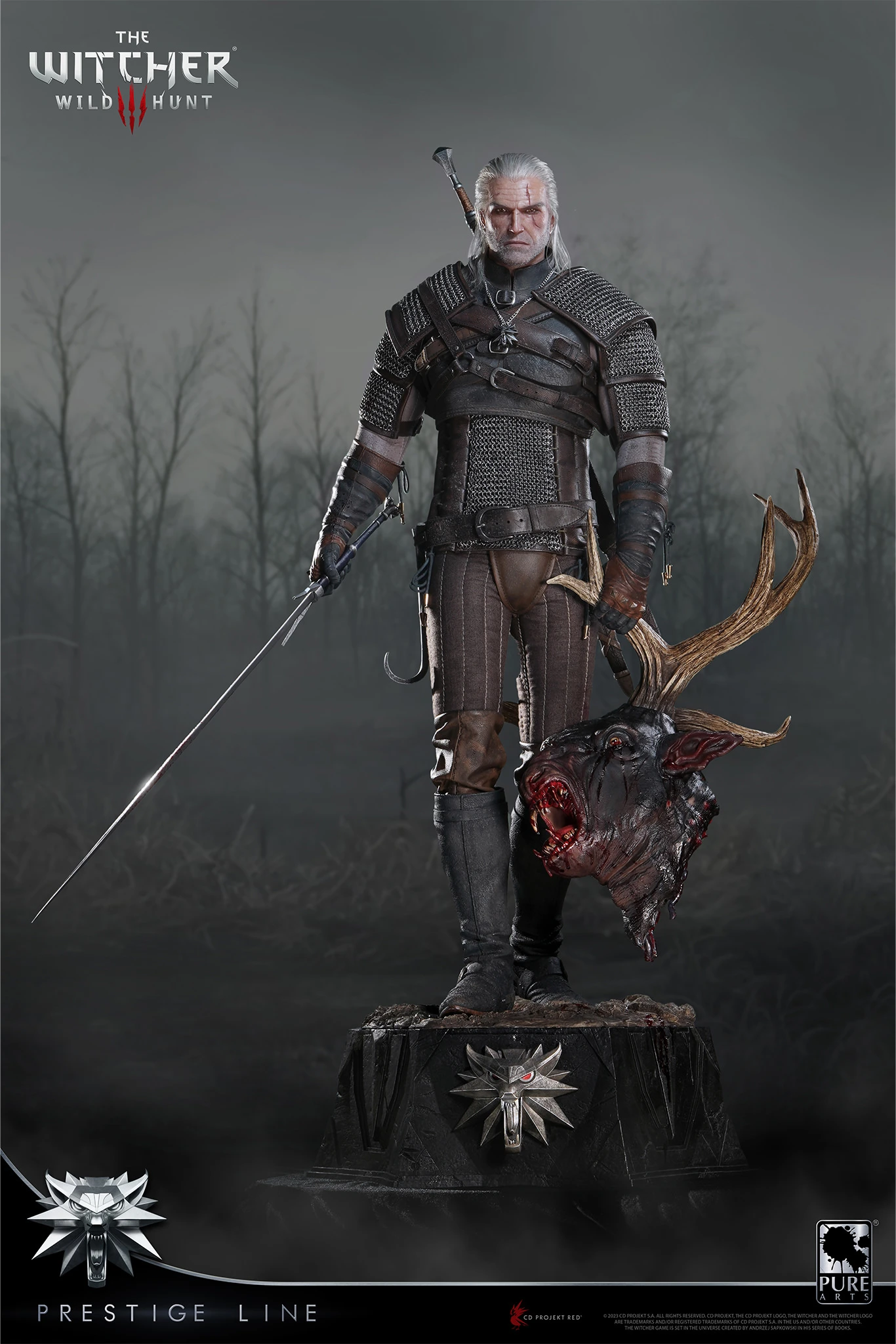 PureArts - 1:2 Scale Statues - Prestige Line - The Witcher 3 - Wild Hunt - Geralt de Riv Statue 110cm - flash vidéo