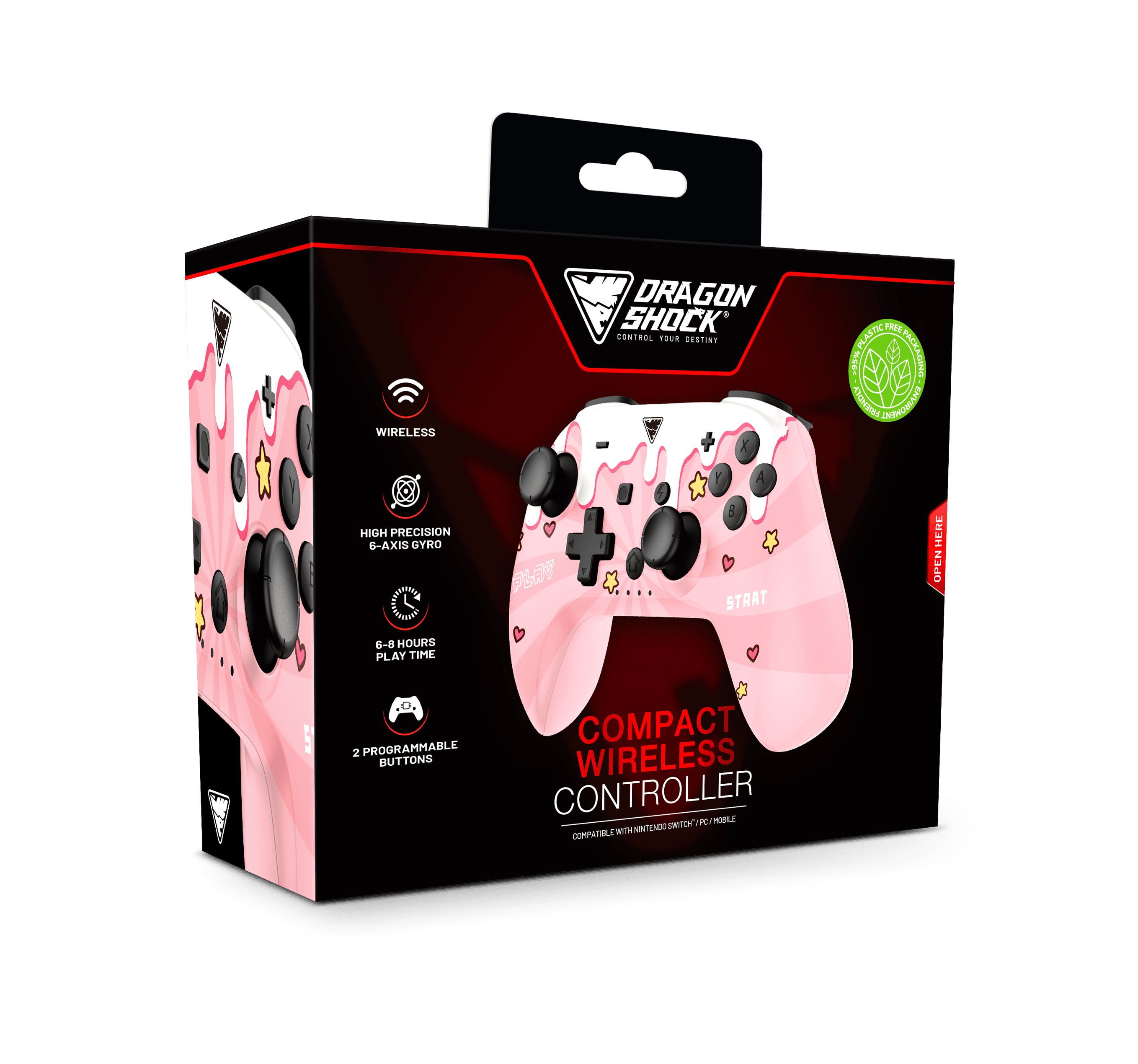 DragonShock - Manette compacte sans fil Bluetooth PopTop Sweet Pink pour Nintendo Switch et Switch OLED - flash vidéo