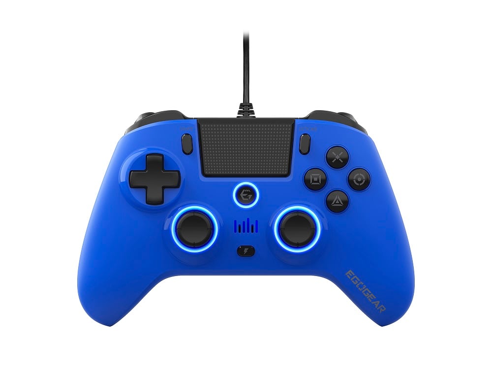 EgoGear - Manette filaire SC10 bleue avec port audio pour casque pour PS4, PS3 et PC - flash vidéo