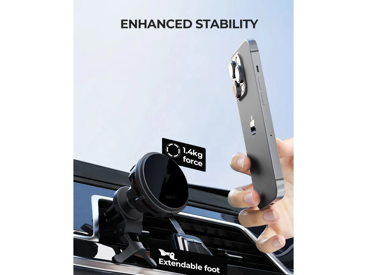 Aukey - Chargeur magnétique 15W sans fil MagLink Freeze Support de téléphone Qi2 - flash vidéo