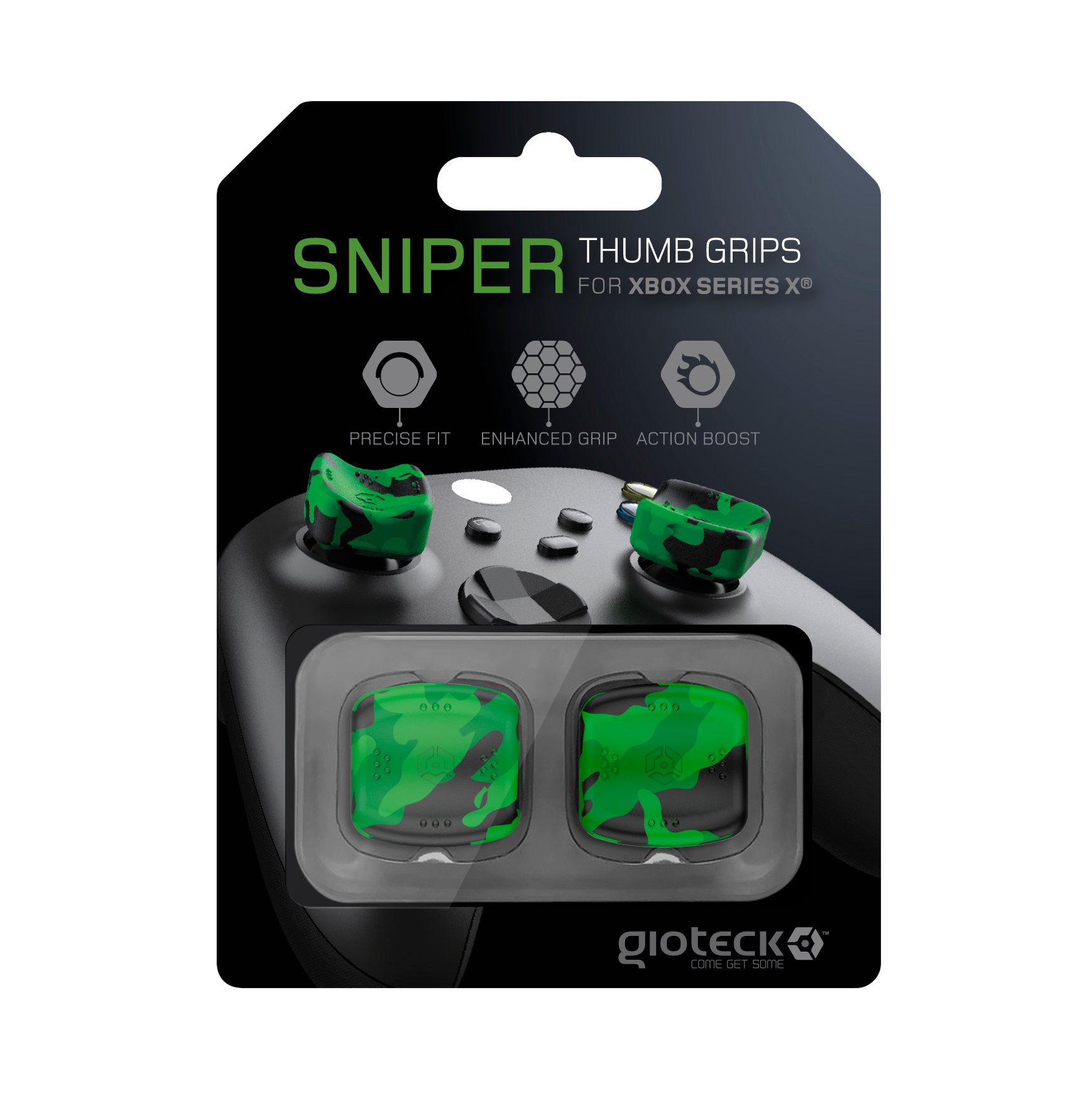 Gioteck - Reposes Pouce (Thumb Grips) Sniper Vert camouflage pour Xbox Series - flash vidéo