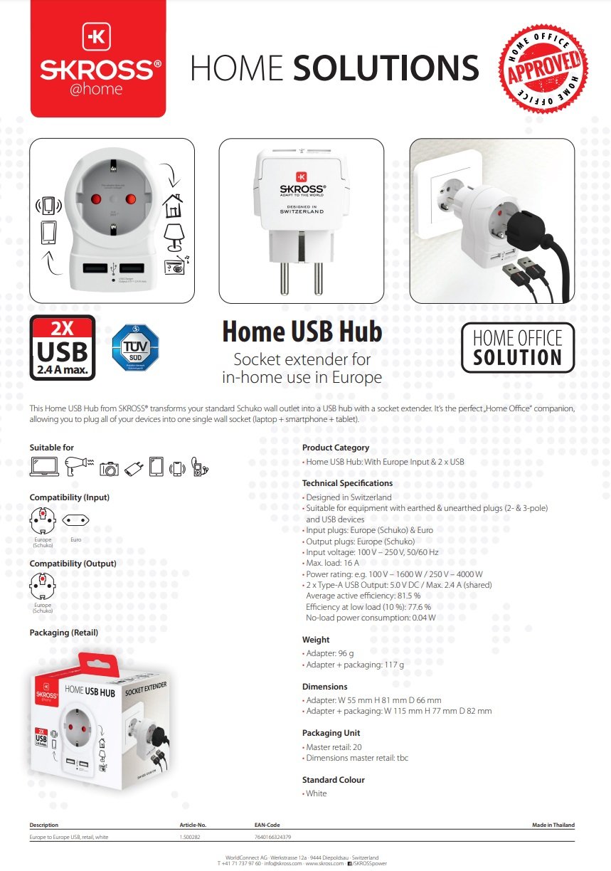 Skross - World Travel Adapter Europe to Europe + 2 USB - flash vidéo