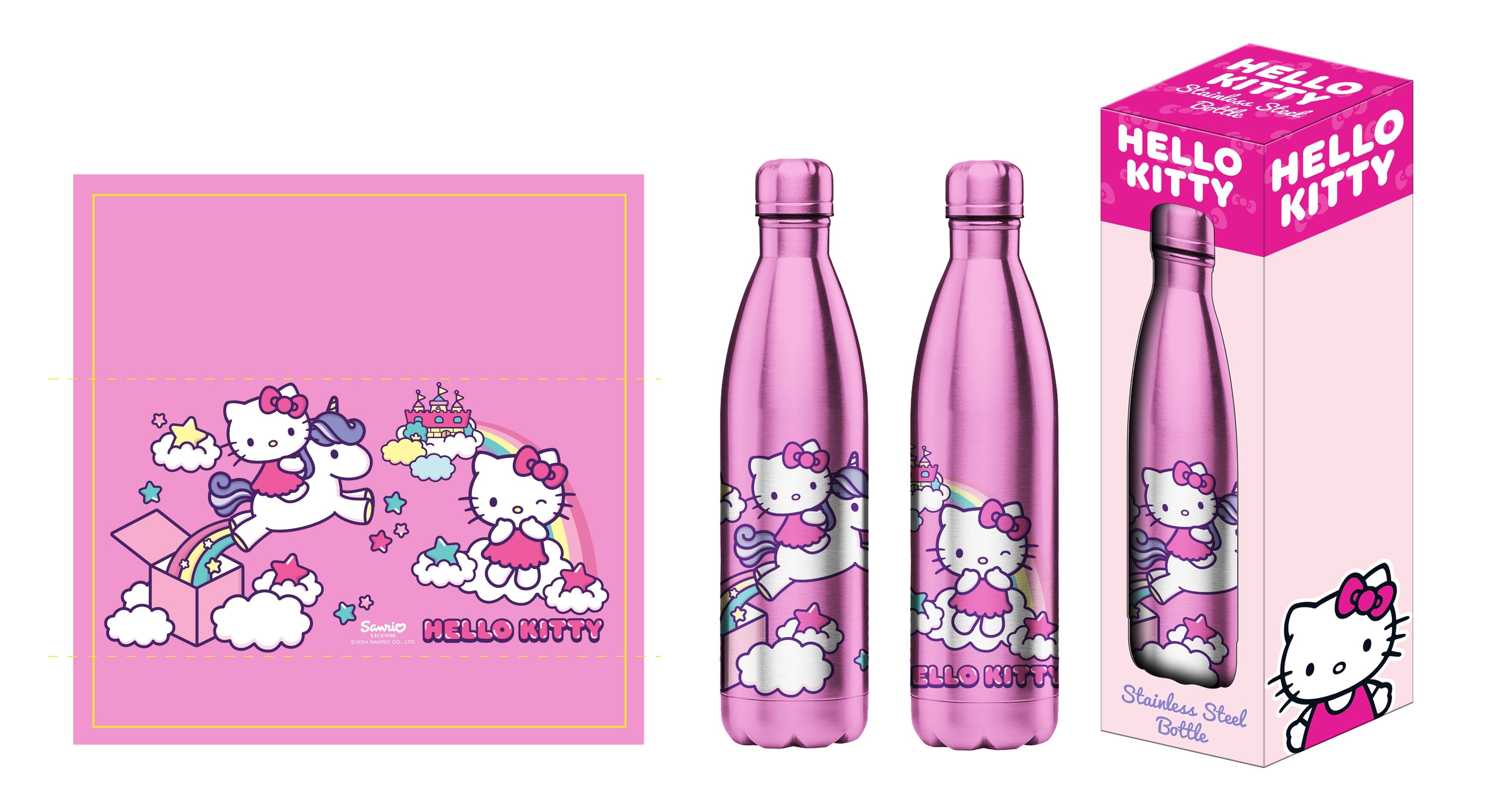 Sanrio - Bouteille d'eau en acier inoxydable Hello Kitty - 500ml - flash vidéo