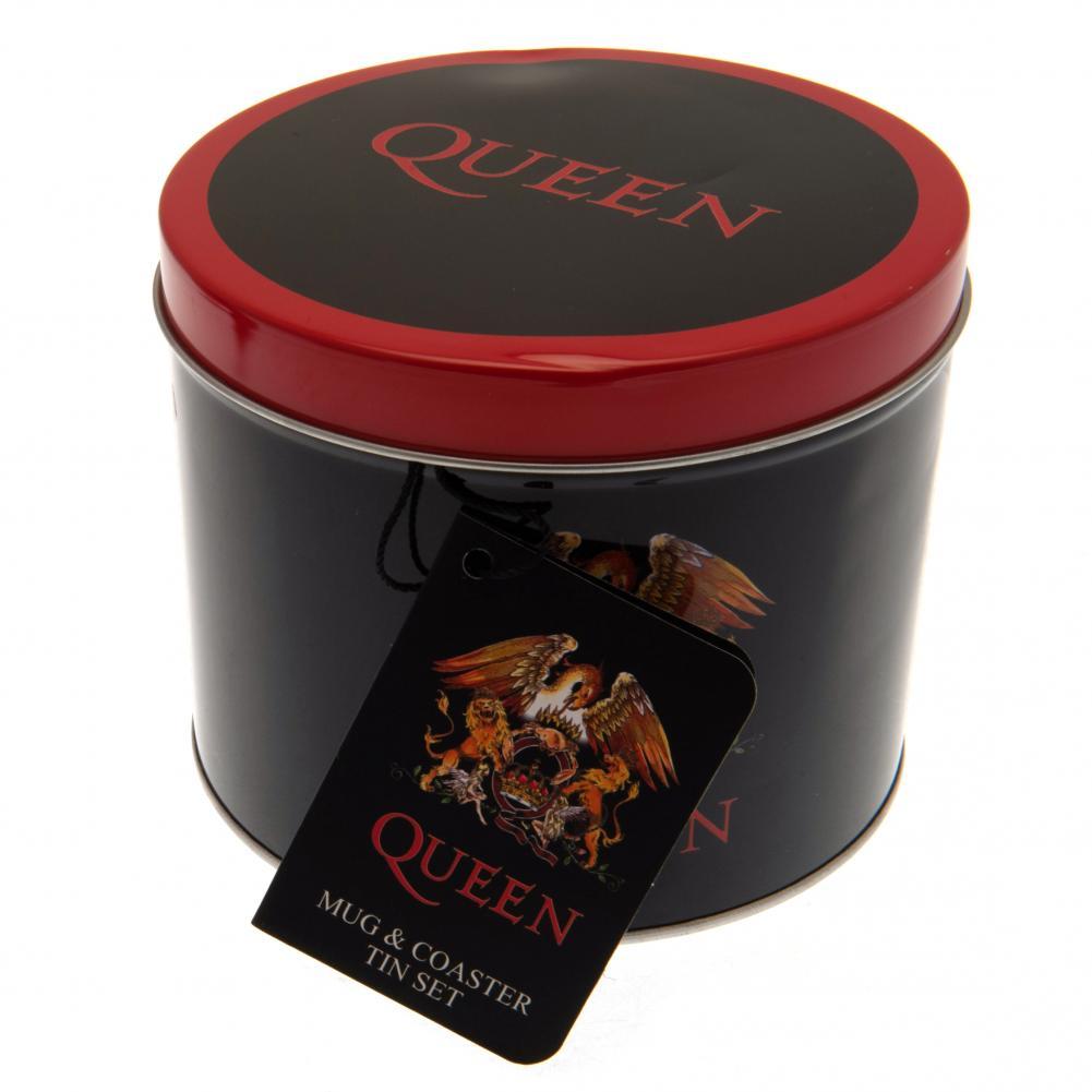 Queen - Mug + Dessous de verre en boite en métal Logo de Queen - flash vidéo