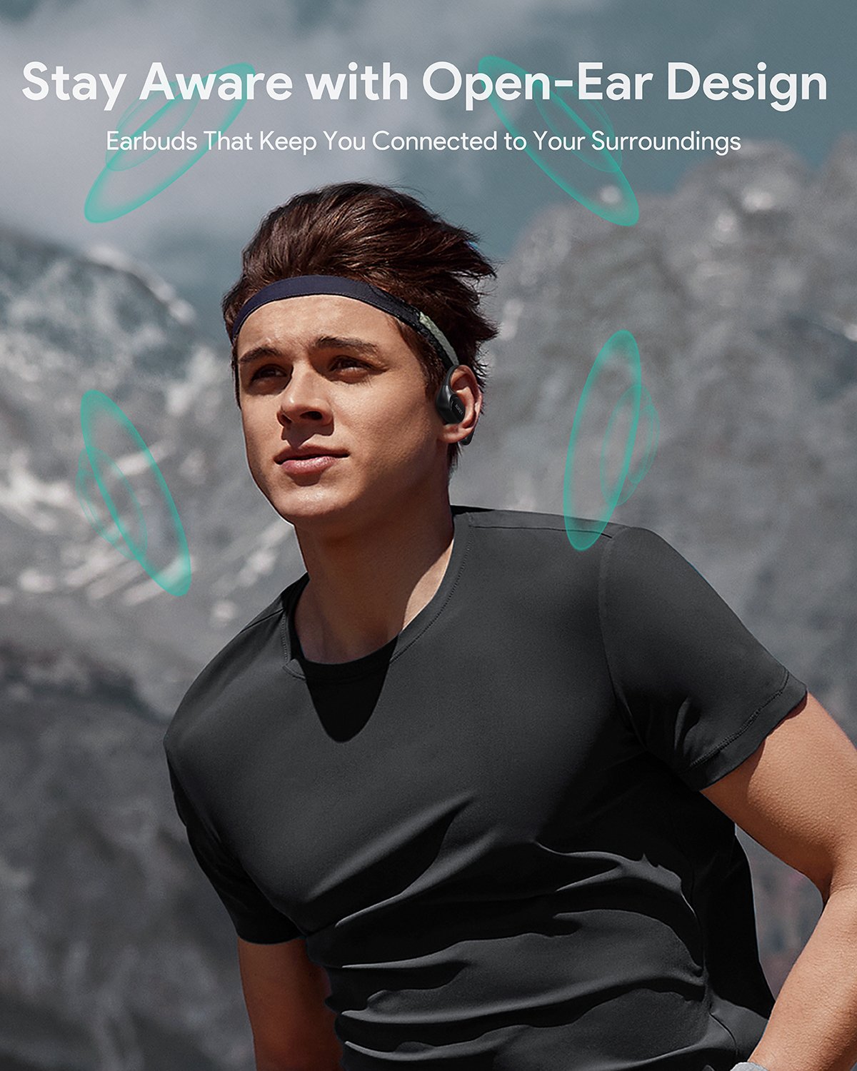Aukey - Écouteurs sans fil connectés Sports Fit Open-Ear Noir - flash vidéo