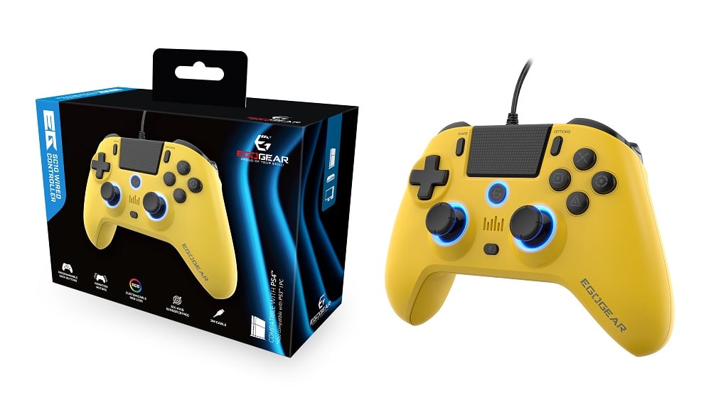 EgoGear - Manette filaire SC10 Jaune avec port audio pour casque pour PS4, PS3 et PC - flash vidéo