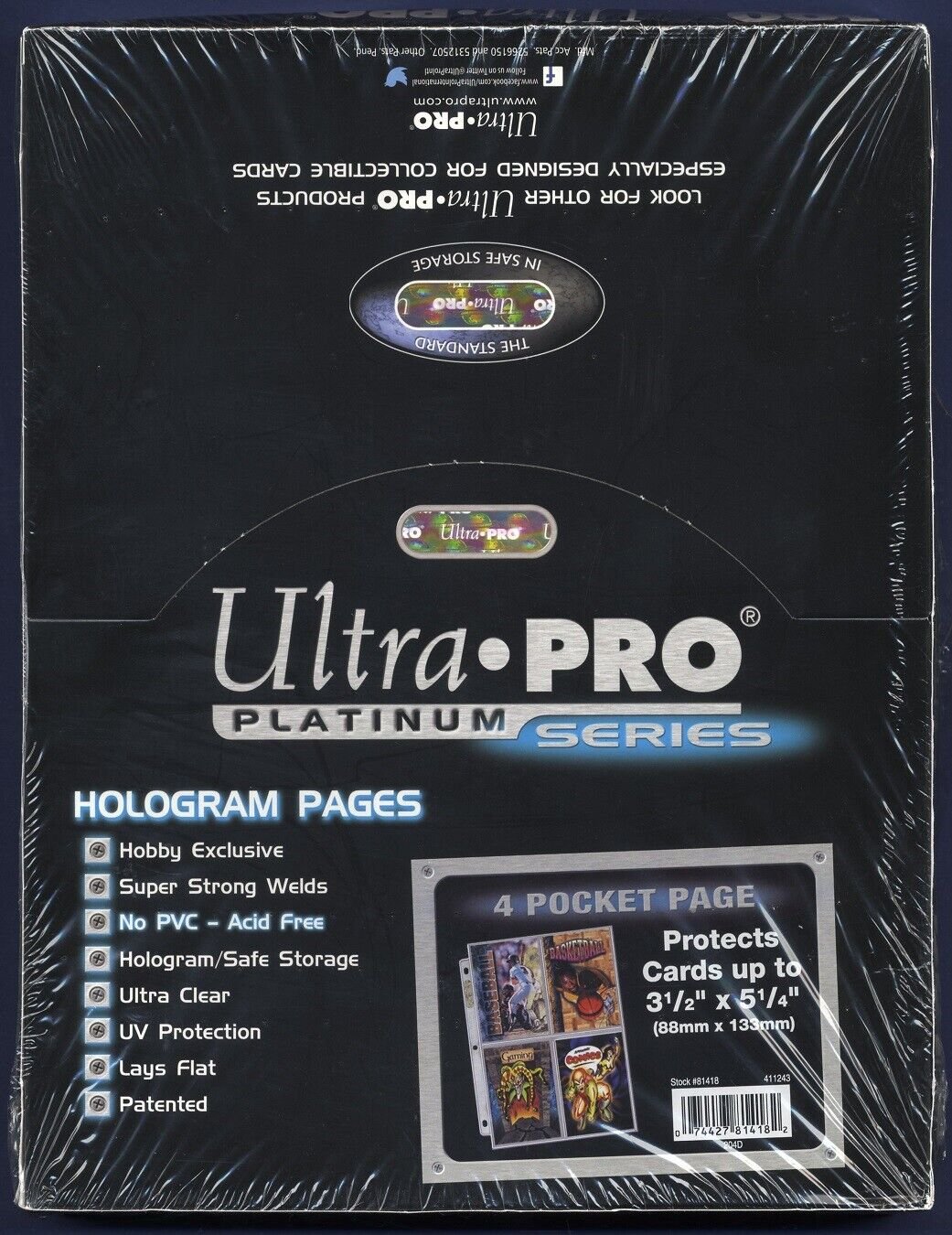 Ultra Pro - Lot de 100 Feuilles de 4 Cases Platinum Series pour cartes et photos - flash vidéo