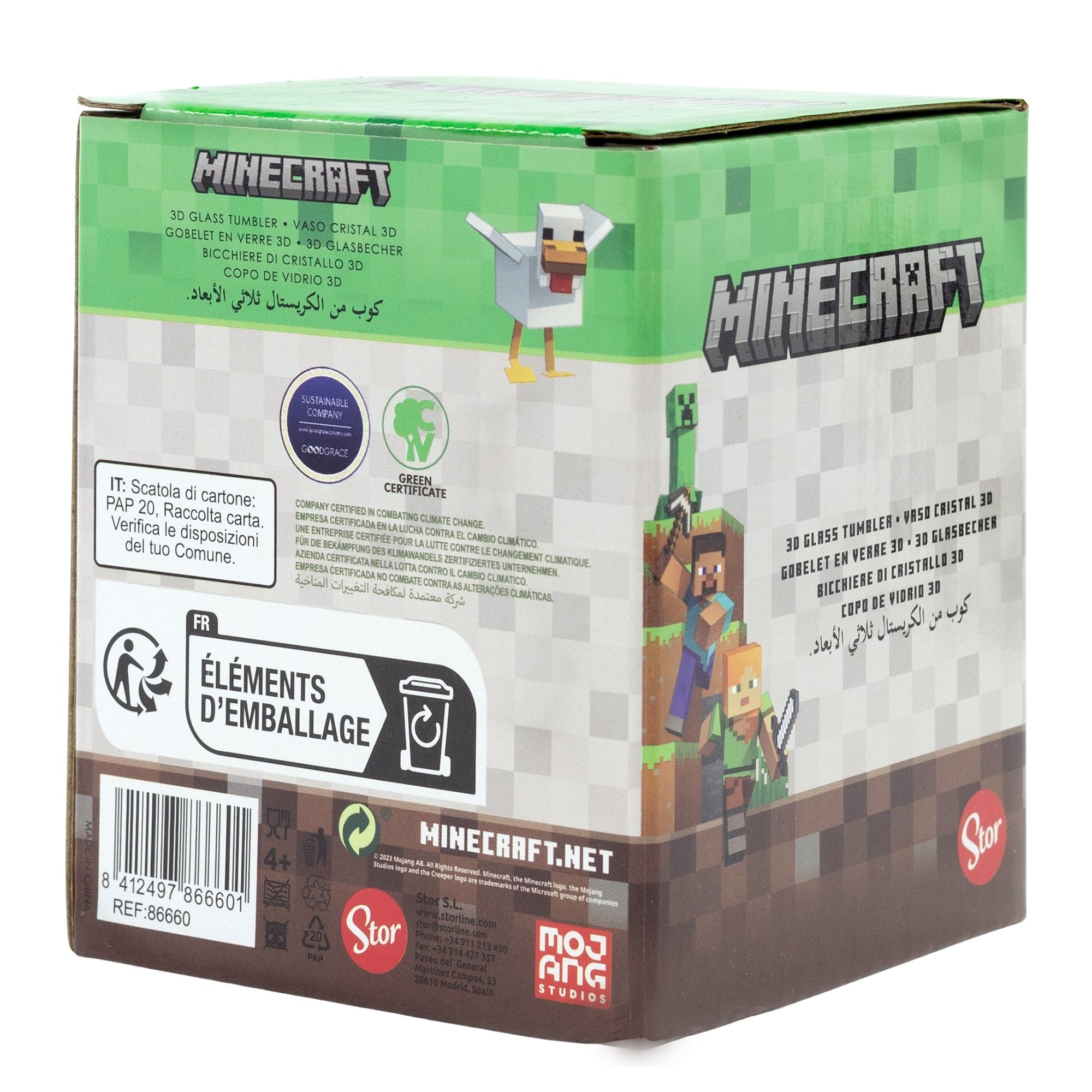 Minecraft - Gobelet en verre 3D Tête de Creeper - 270ml - flash vidéo
