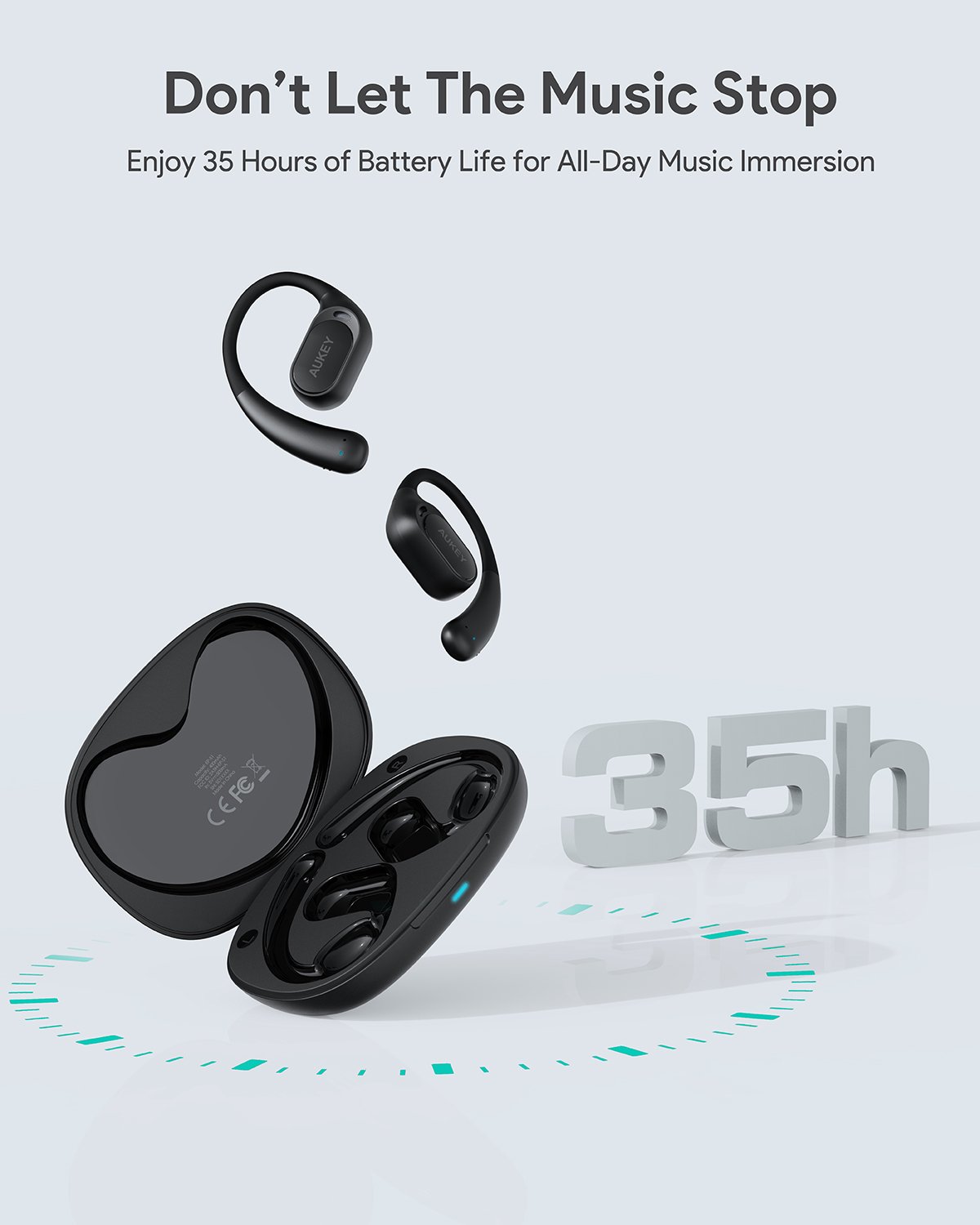 Aukey - Écouteurs sans fil connectés Sports Fit Open-Ear Noir - flash vidéo