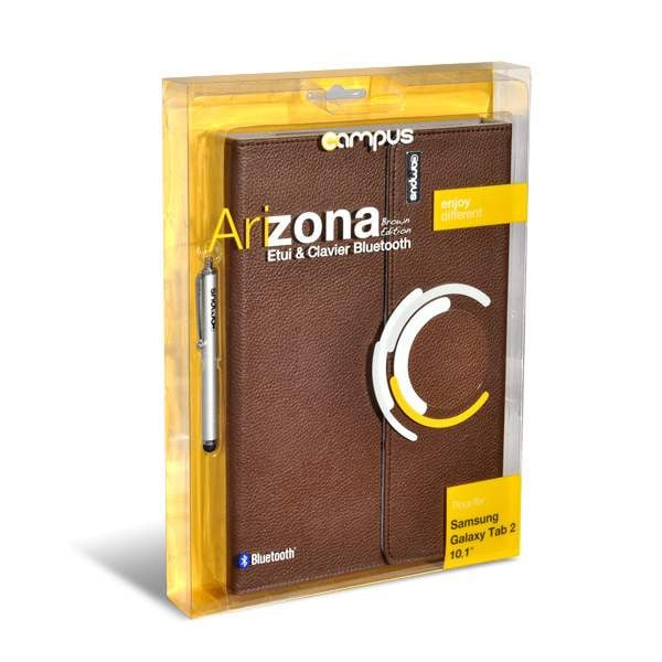 Campus ARIZONA : Etui simili-cuir avec clavier bluetooth amovible , Brown edition (Brun/ int gris clair) - flash vidéo