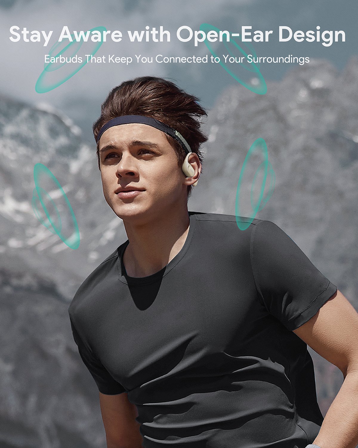 Aukey - Écouteurs sans fil connectés Sports Fit Open-Ear Blanc - flash vidéo