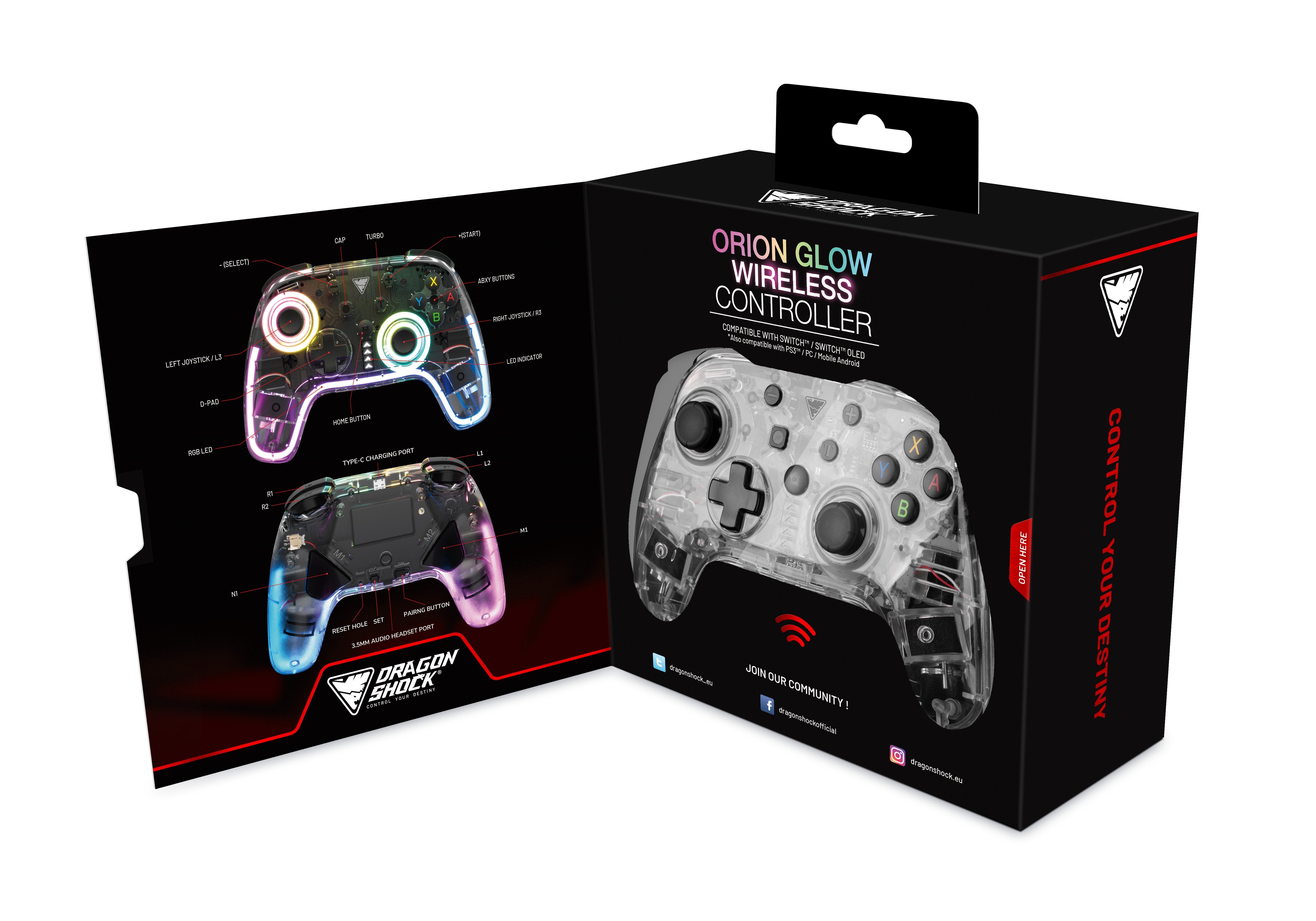 DragonShock - ORION GLOW - Manette sans fil RGB pour Nintendo Switch et Switch OLED - flash vidéo