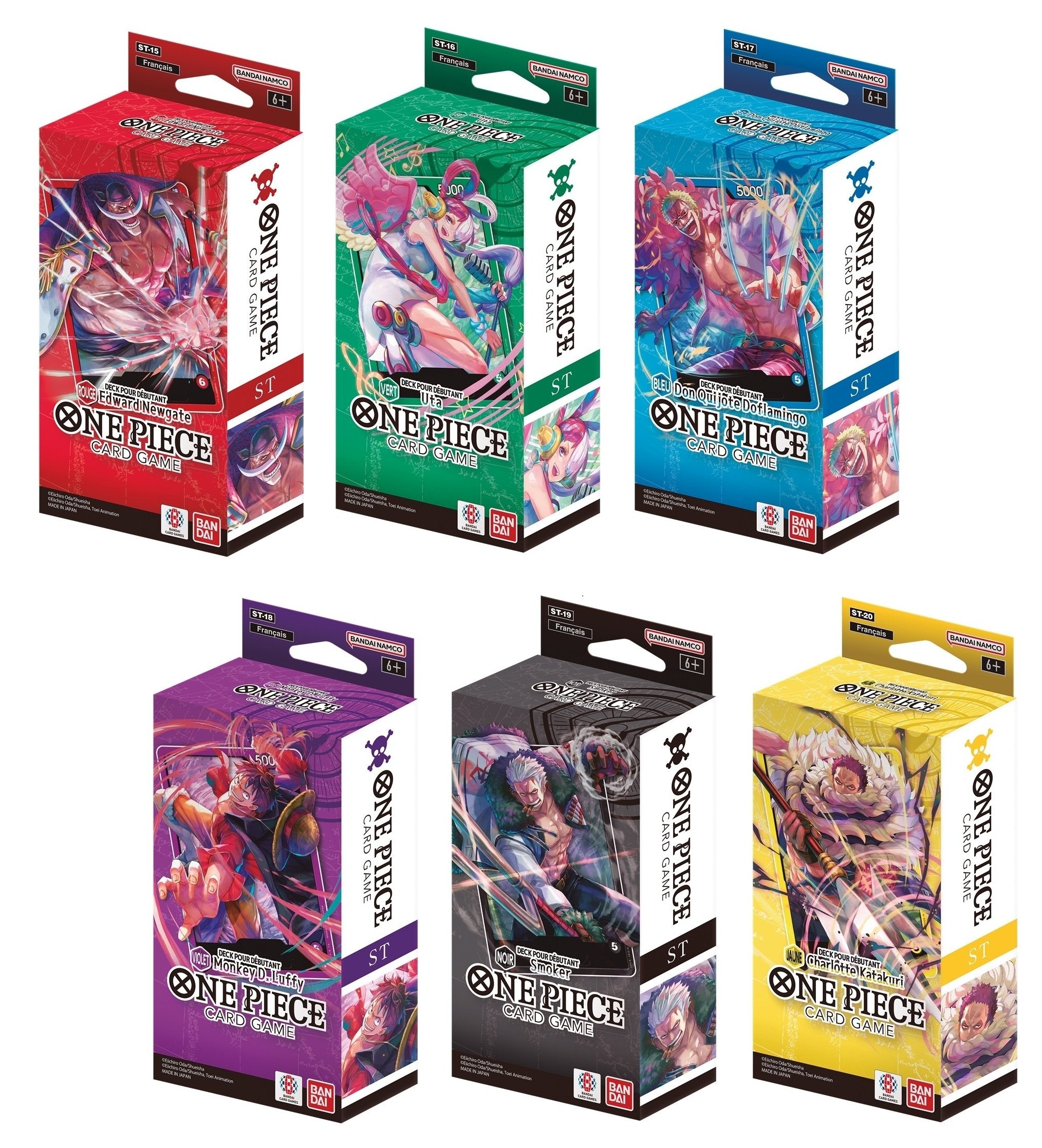 One Piece Card Game - Deck débutant (Edward Newgate / Uta / Don Quijote Doflamingo / Monkey D. Luffy / Smoker / Charlotte Katakuri - 1x deck aléatoire) - flash vidéo