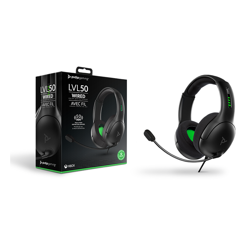 PDP - Casque de jeu stéréo filaire LVL50 Noir pour Xbox Series X|S, Xbox One et PC - flash vidéo