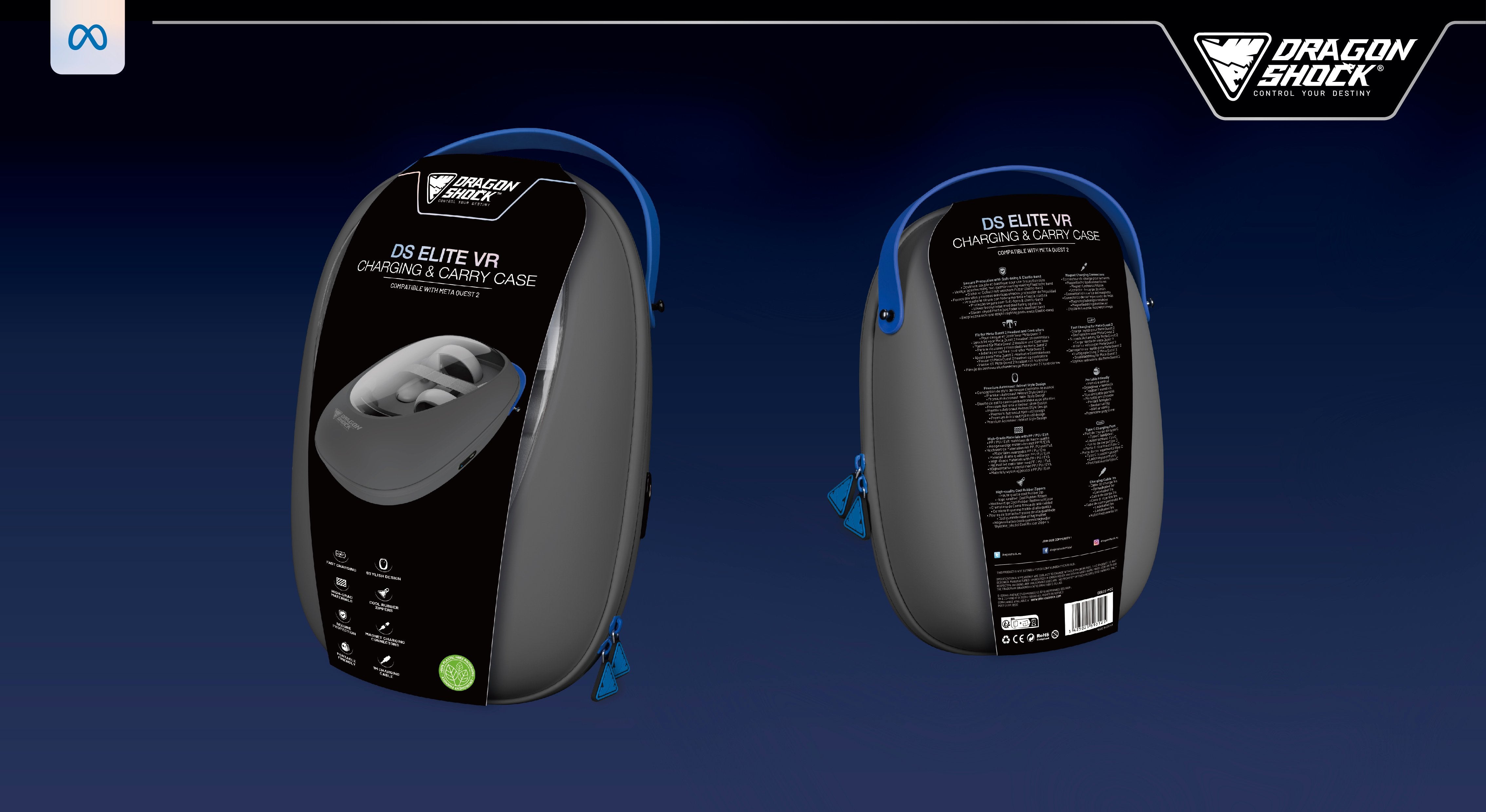 DragonShock - ELITE VR - Mallette de recharge et de transport pour Meta Quest 2 - flash vidéo