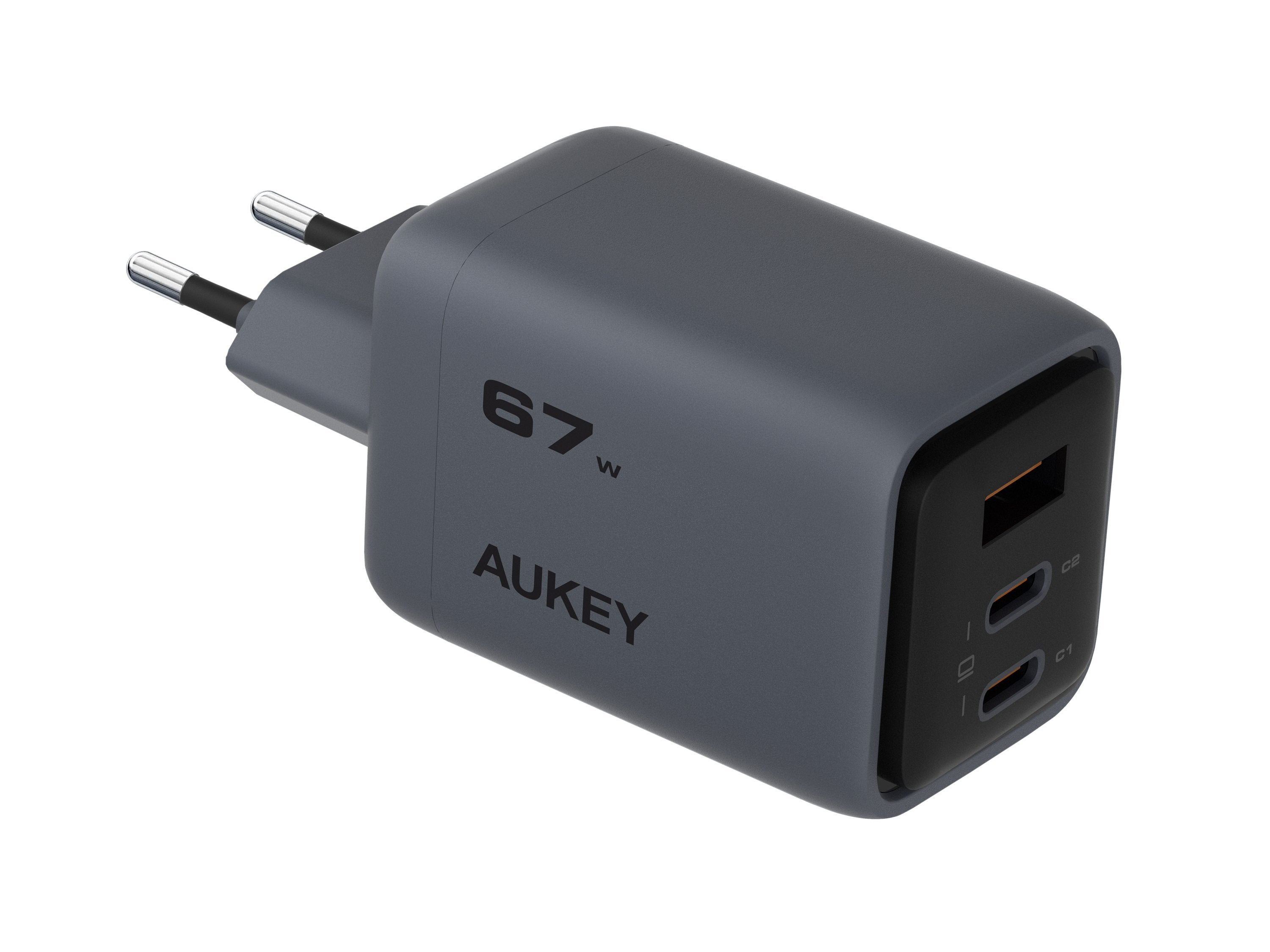 Aukey - Chargeur mural Comet Mix 67W GaN PD 3-Port Gris - flash vidéo
