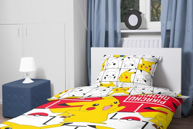 Pokémon - Housse de couette en 100% coton Pikachu Icon (140x200cm + 65x65cm) - flash vidéo
