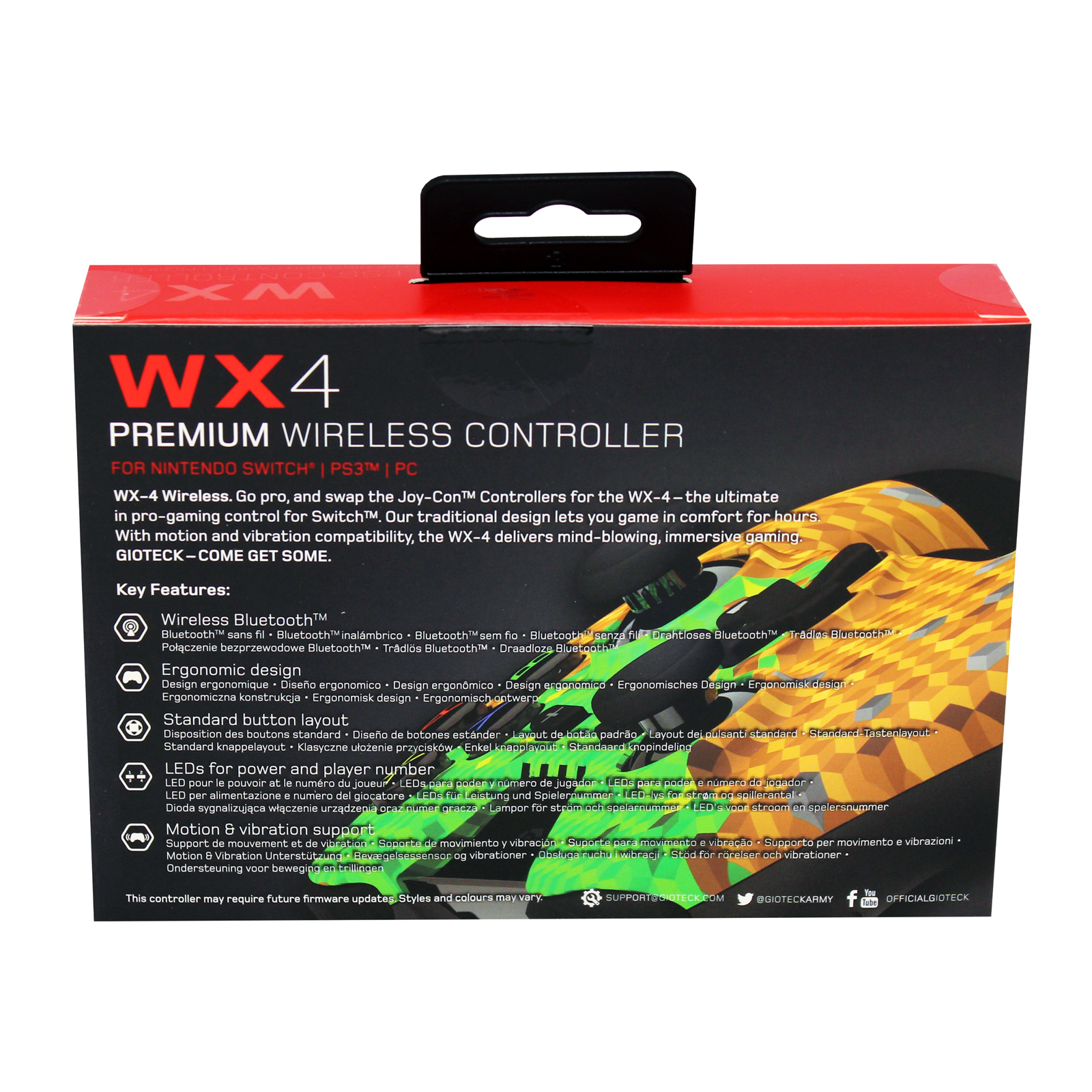 Gioteck - Manette sans fil premium WX4 Edition "Cubes" pour Nintendo Switch, PS3 et PC - flash vidéo