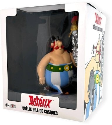 Astérix - Figurine d'Obélix avec une pile de casques - flash vidéo