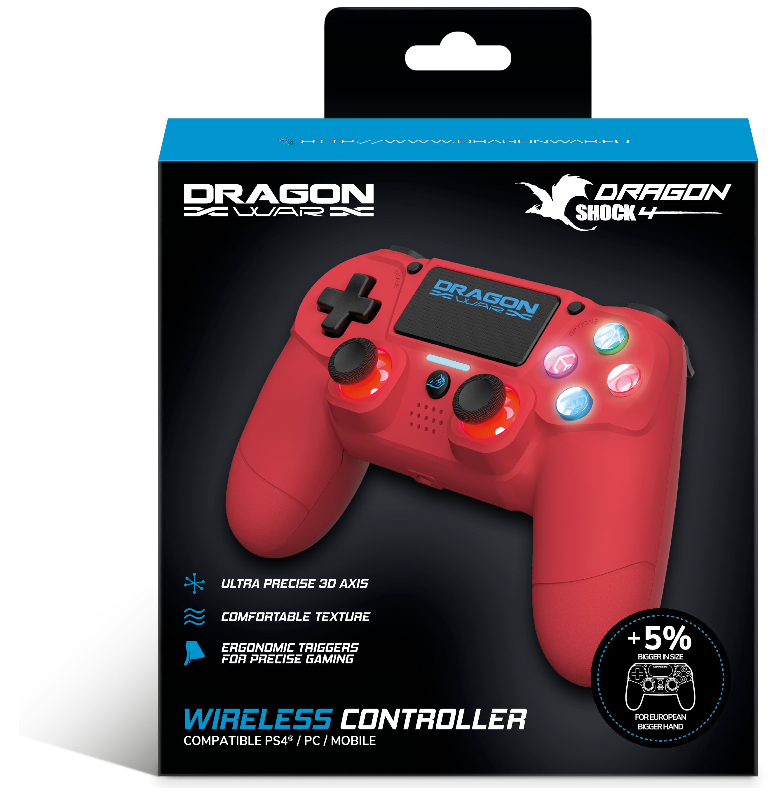 Dragonwar - Manette sans fil Dragon Shock 4 Rouge pour PS4, PC et Mobile - flash vidéo