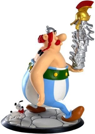 Astérix - Figurine d'Obélix avec une pile de casques - flash vidéo