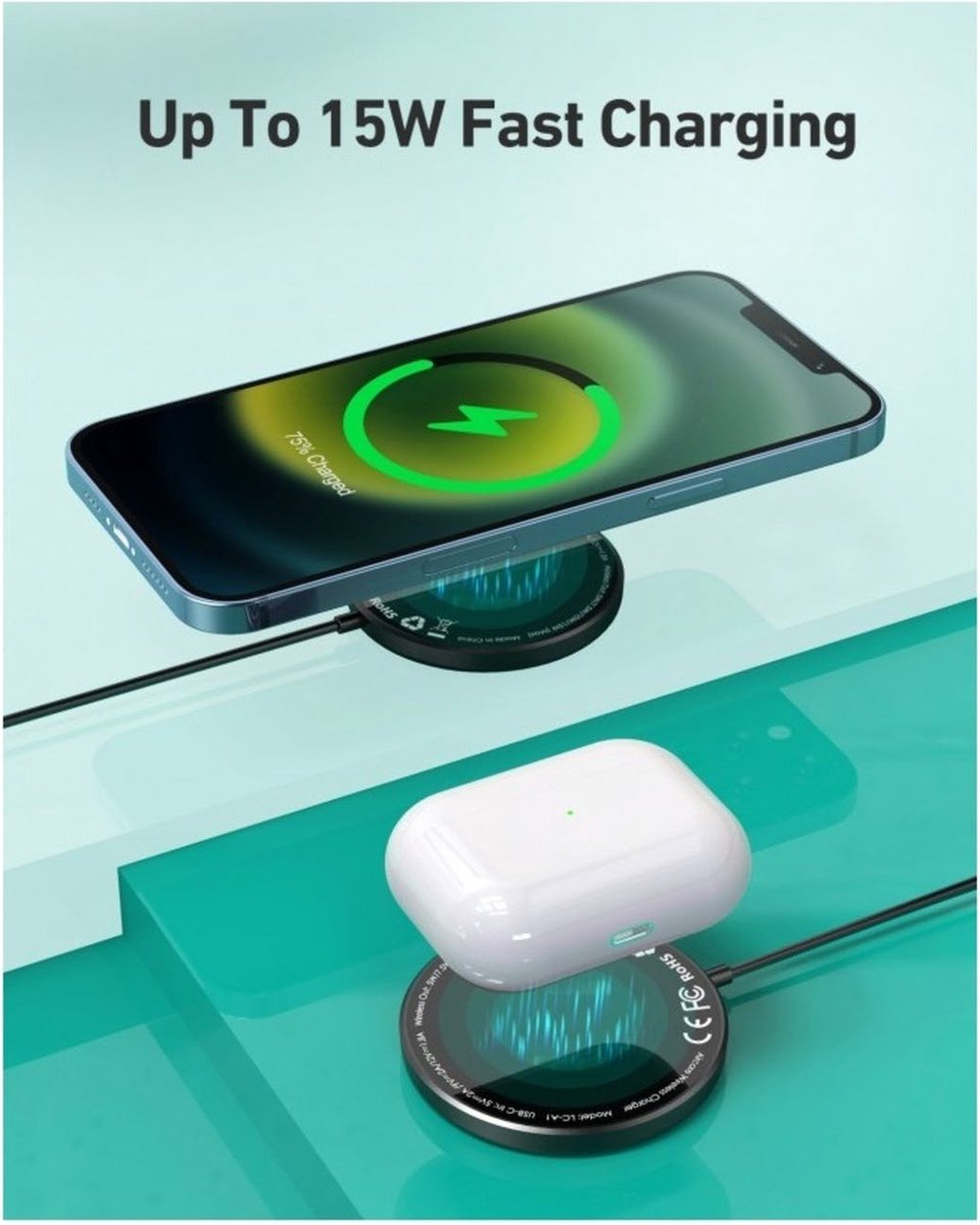 Aukey - Chargeur magnétique 15W sans fil Aircore Blanc - flash vidéo