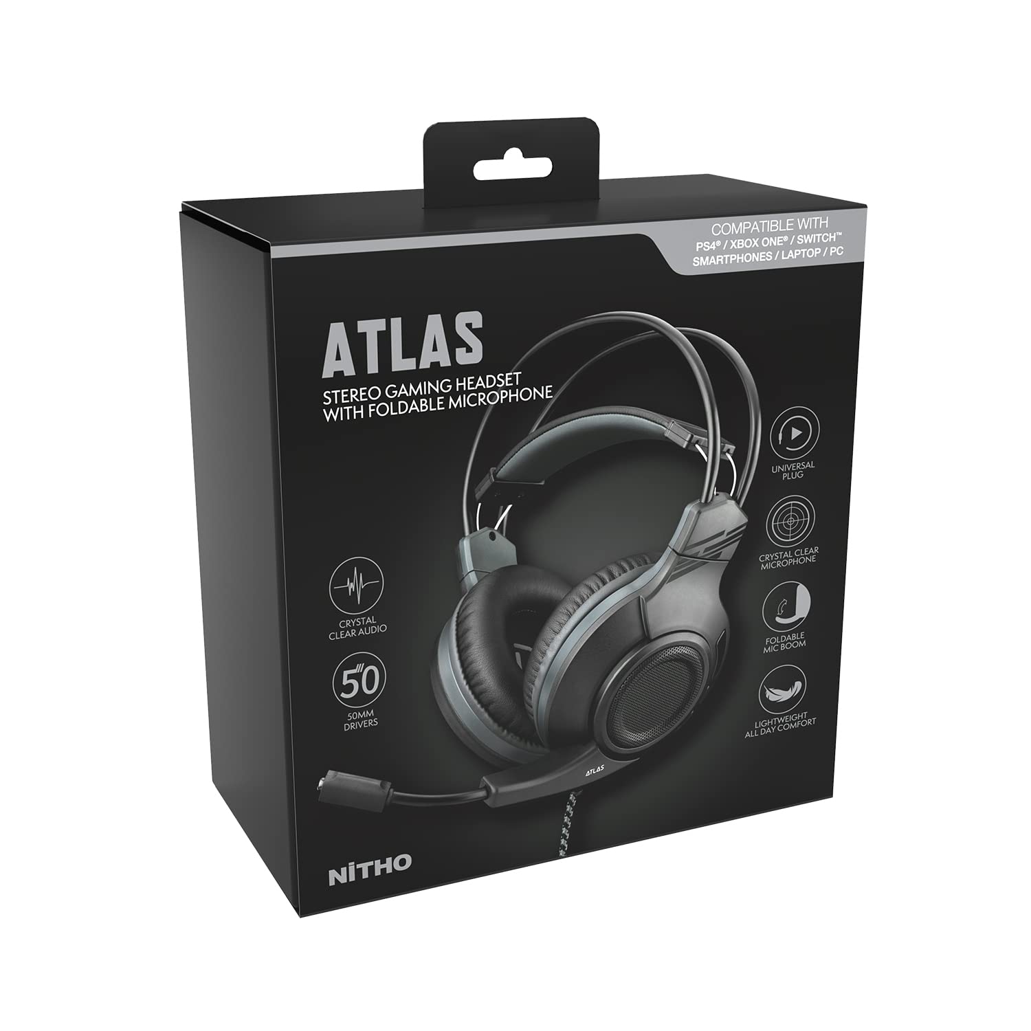 Nitho - Casque de jeu stéréo filaire Atlas 7.1 Noir pour PC, PS4/PS5, Xbox One, Xbox Series S|X, Nintendo Switch - flash vidéo