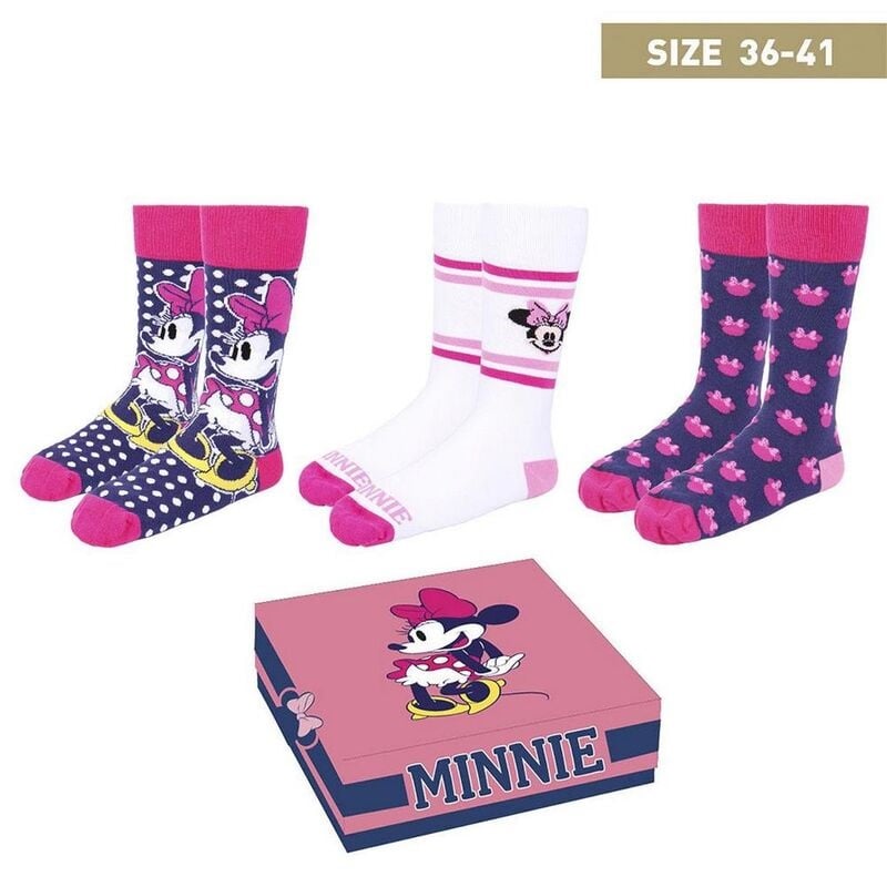 Disney - Pack de 3 paires de chaussettes Minnie Mouse (Taille 36-41) - flash vidéo