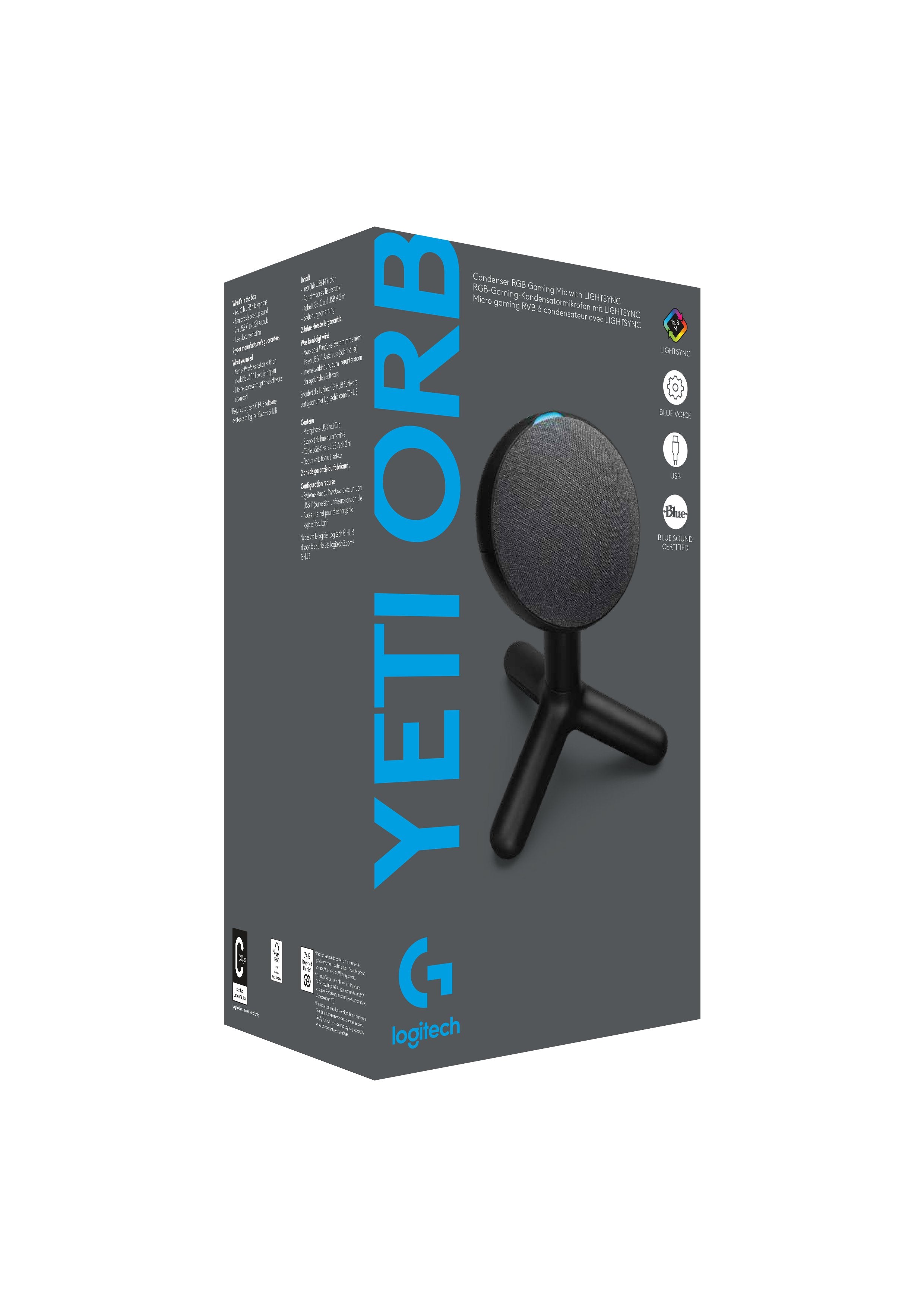 Logitech - Micro gaming RVB à condensateur Yeti Orb avec LIGHTSYNC - flash vidéo