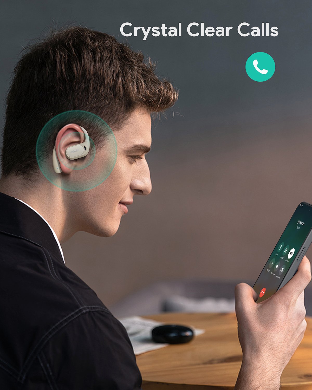 Aukey - Écouteurs sans fil connectés Sports Fit Open-Ear Blanc - flash vidéo
