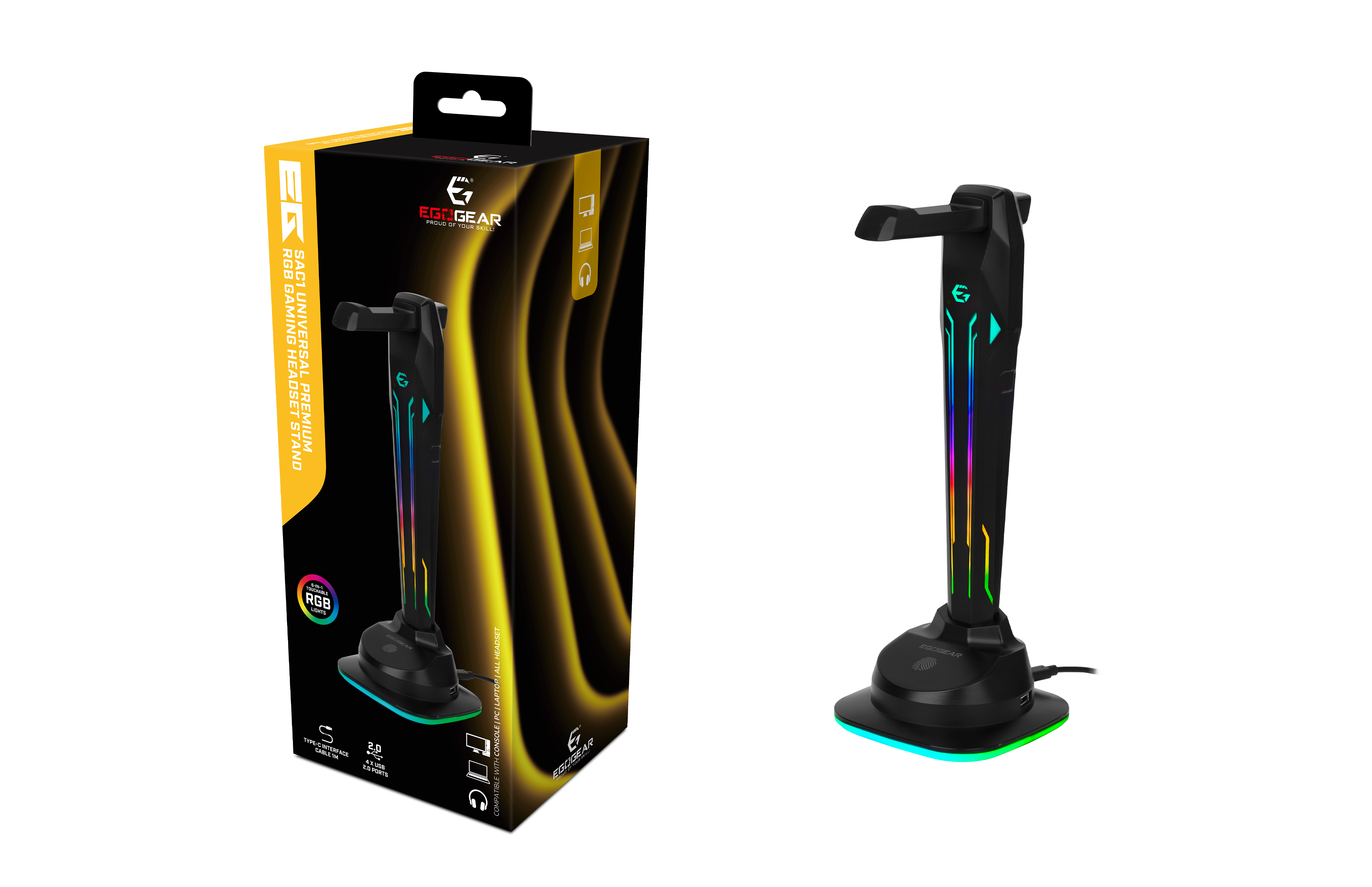 EgoGear - SAC1 - Hub USB universel et support pour casque de jeu RGB - flash vidéo