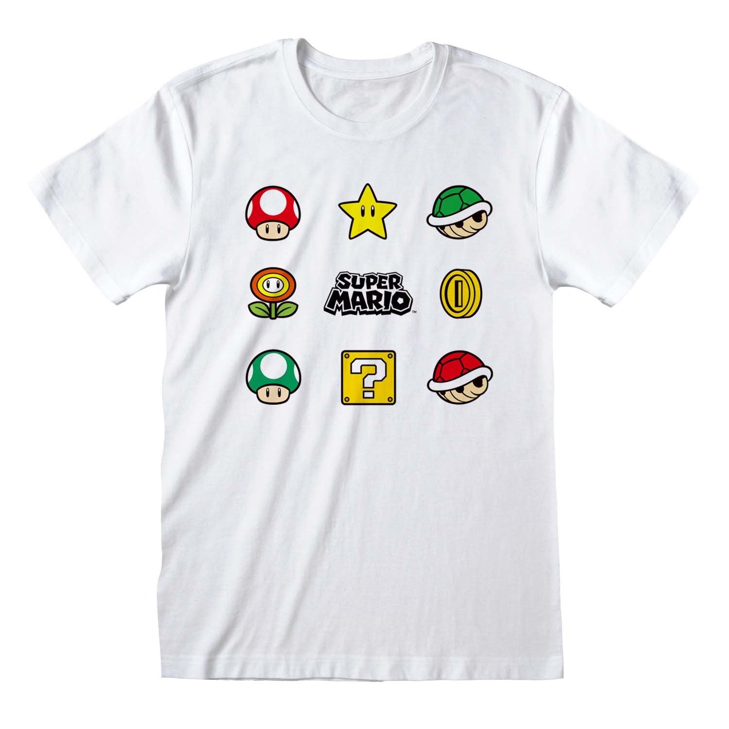 Nintendo - T-Shirt unisexe Blanc Super Mario Objets - M - flash vidéo