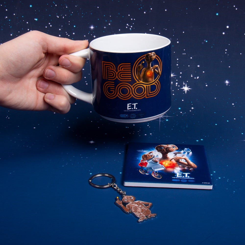 E.T., l'extra-terrestre - Coffret cadeau mug, dessous de verre et porte-clés - flash vidéo