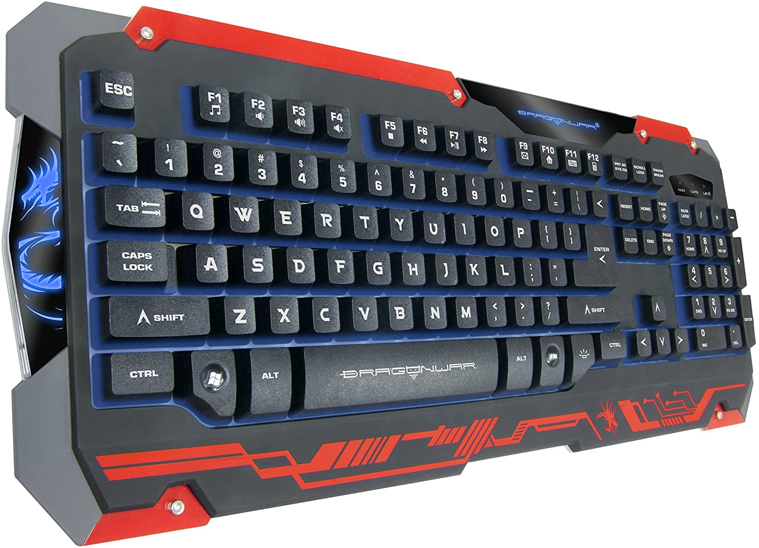 Dragonwar Sencaic Combo LED Gaming Mouse 3200 DPI / 6 boutons + rétro-éclairage Clavier de jeu semi-mécanique noir Qwerty avec 8 touches programmables et numpad - flash vidéo