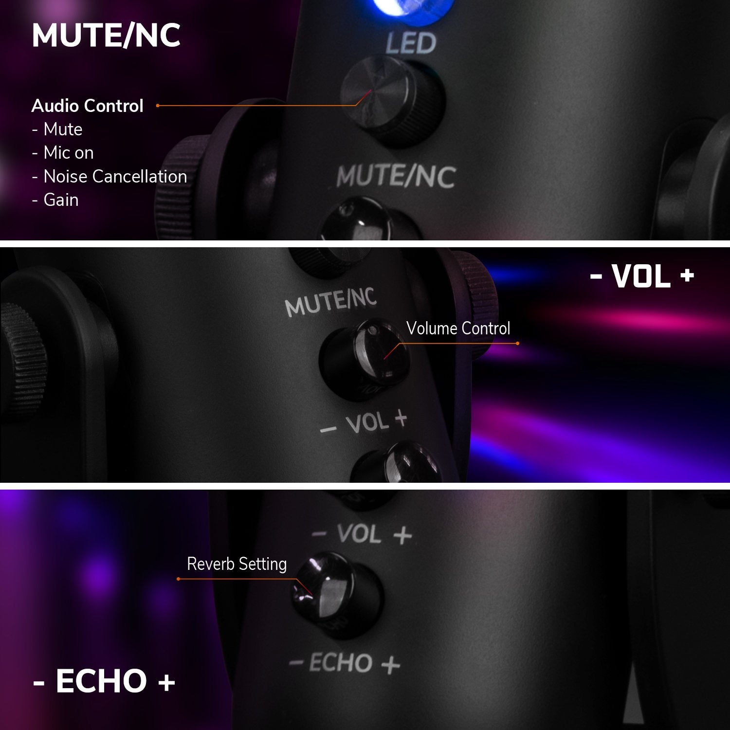 EgoGear - Microphone de streaming haut de gamme RGB SLI50 - flash vidéo