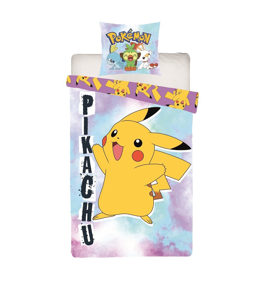 Pokémon - Parure de lit en microfibre Pikachu II (200x140cm + 63x63cm) - flash vidéo