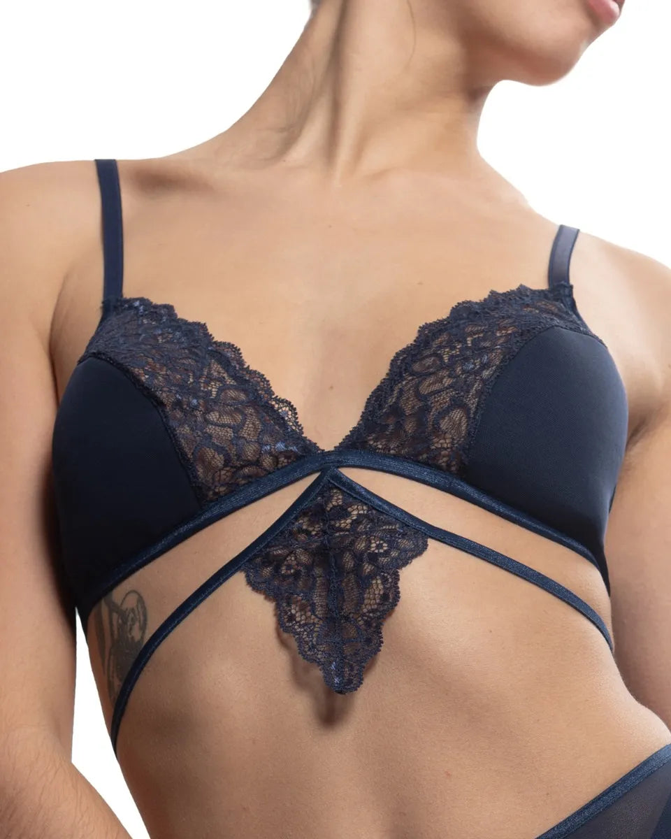 Dorcel - Soutien Gorge En Tulle Et Dentelle Bleu Nuit Sans Armatures - flash vidéo
