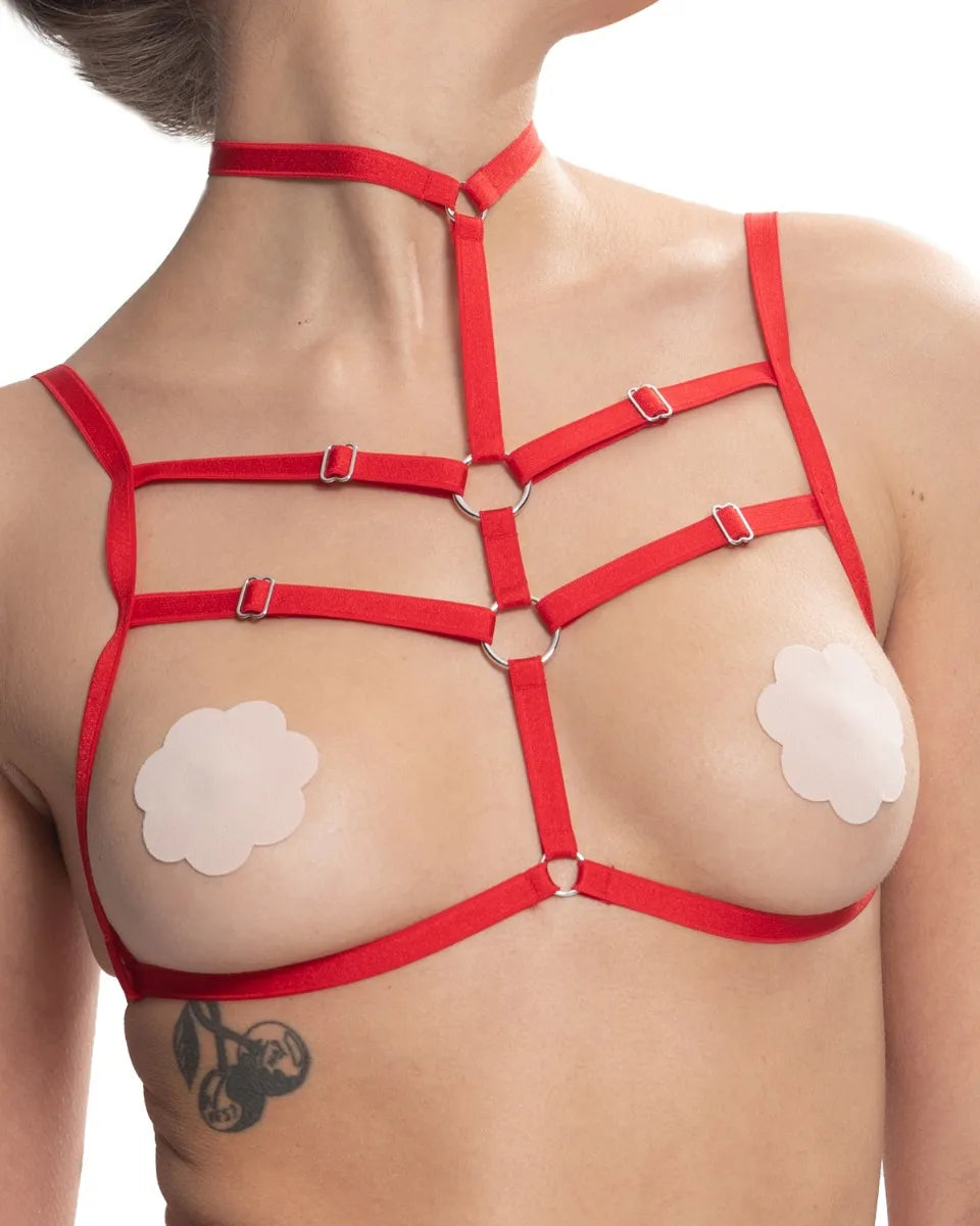 Dorcel - Harnais Soutien Gorge Rouge Avec Lanières Réglables Et Chocker - flash vidéo