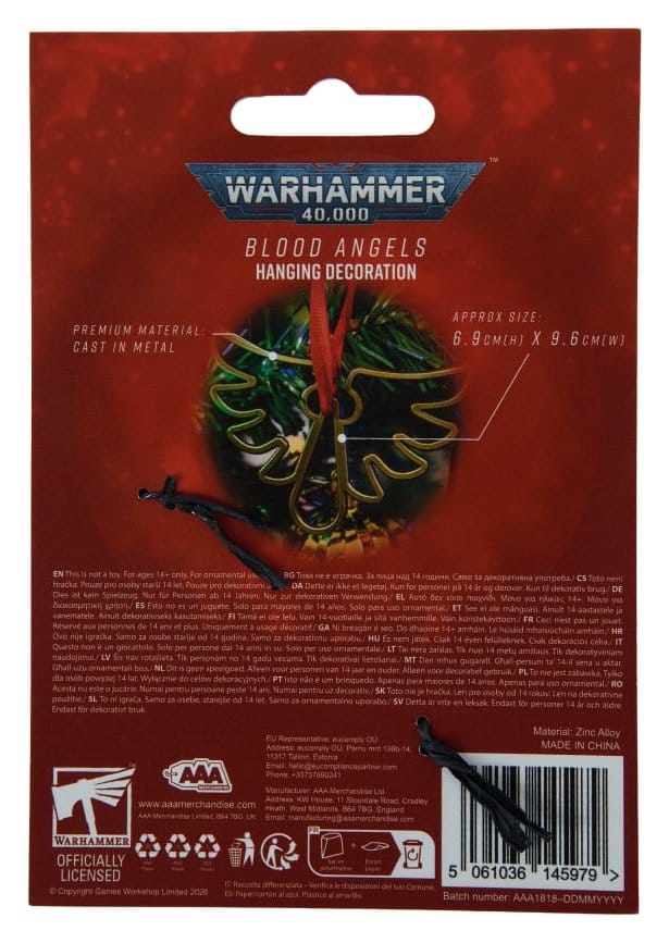 Warhammer 40,000 décoration suspendue Blood Angels 16 cm