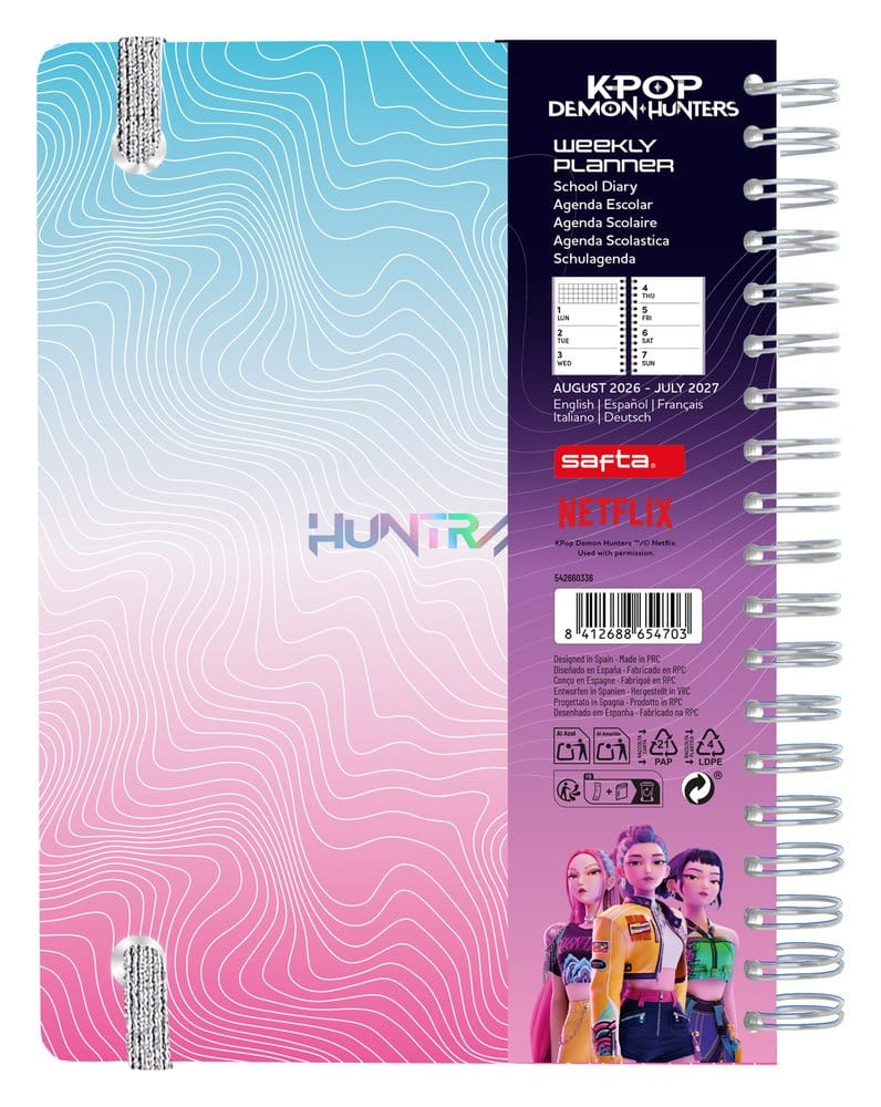 KPop Demon Hunters journal à spirale agenda hebdomadaire 2026/2027 A5