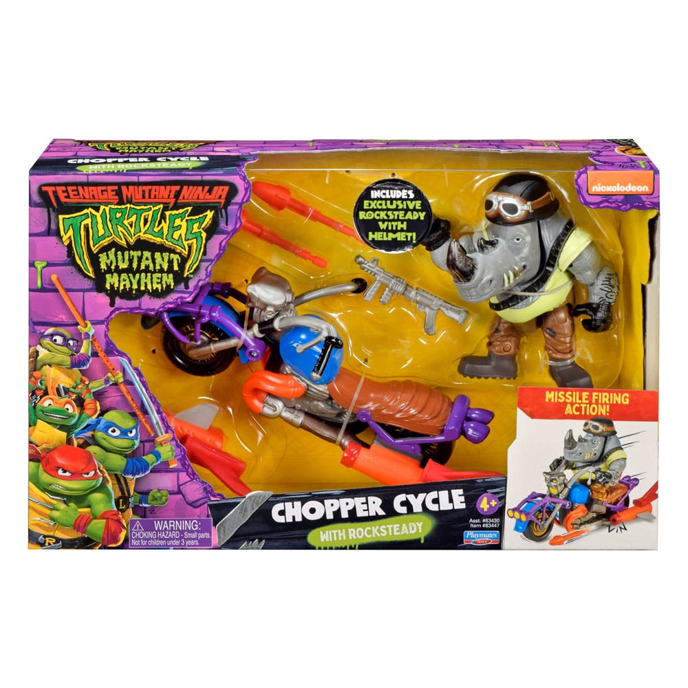 Tortues Ninja Figurine avec véhicule Rocksteady & Chopper 12 cm