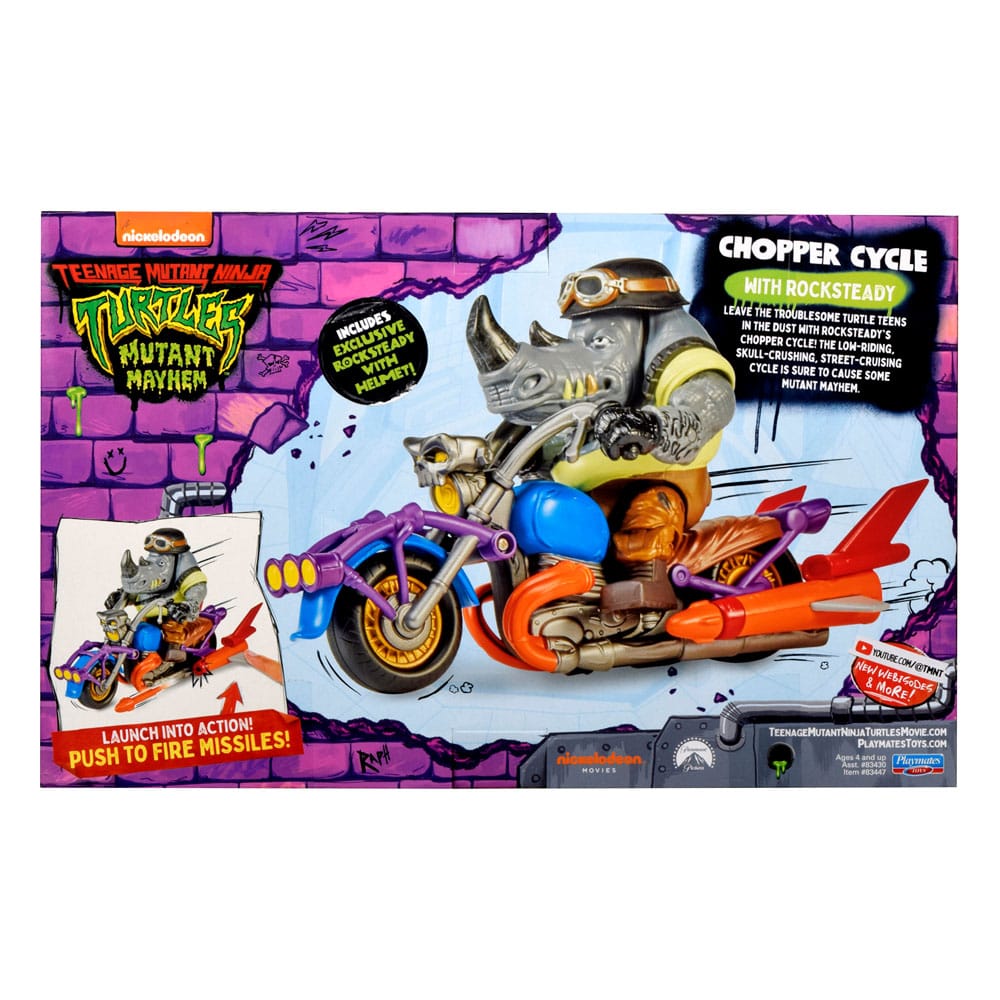 Tortues Ninja Figurine avec véhicule Rocksteady & Chopper 12 cm