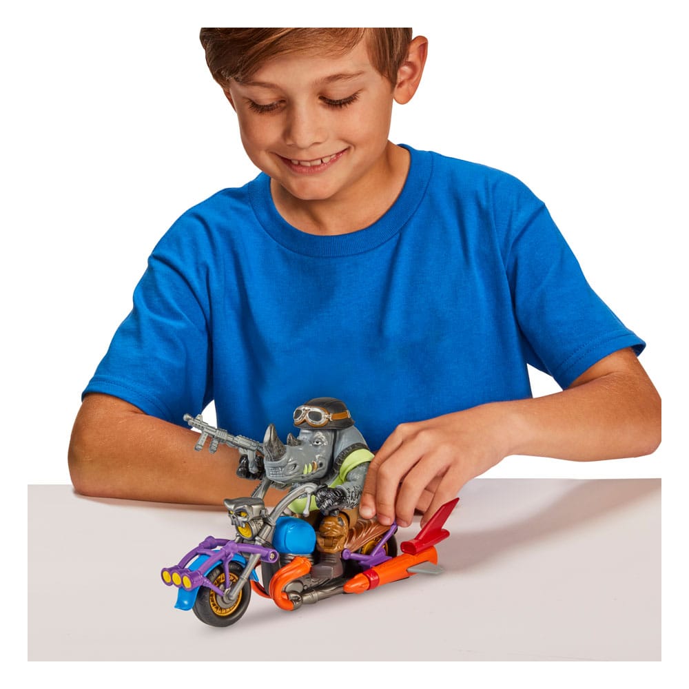 Tortues Ninja Figurine avec véhicule Rocksteady & Chopper 12 cm