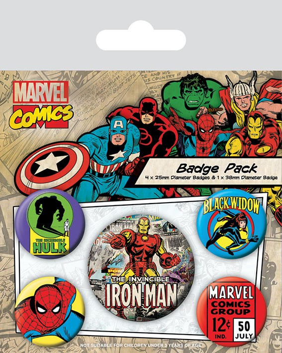 Marvel Comics pack 5 badges Iron Man