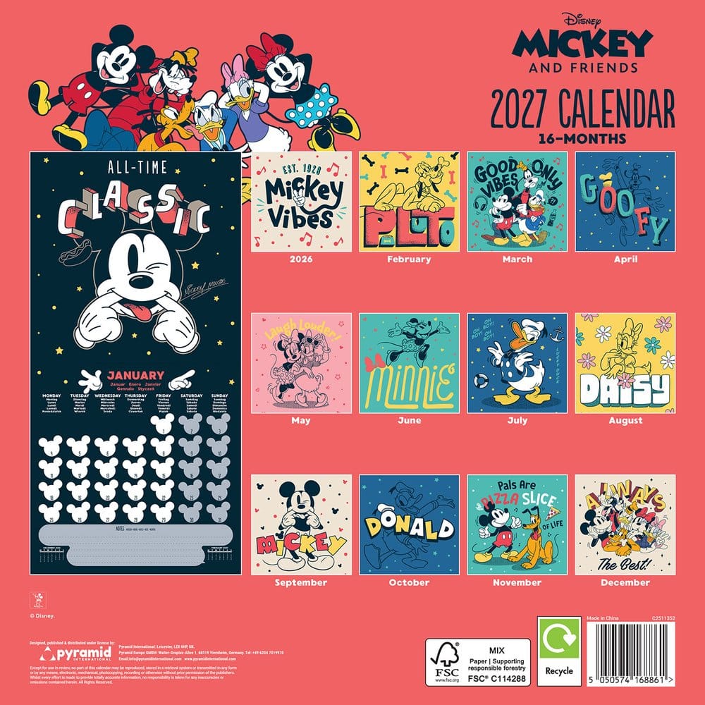 Mickey & Friends calendrier 2027 30 x 30 cm