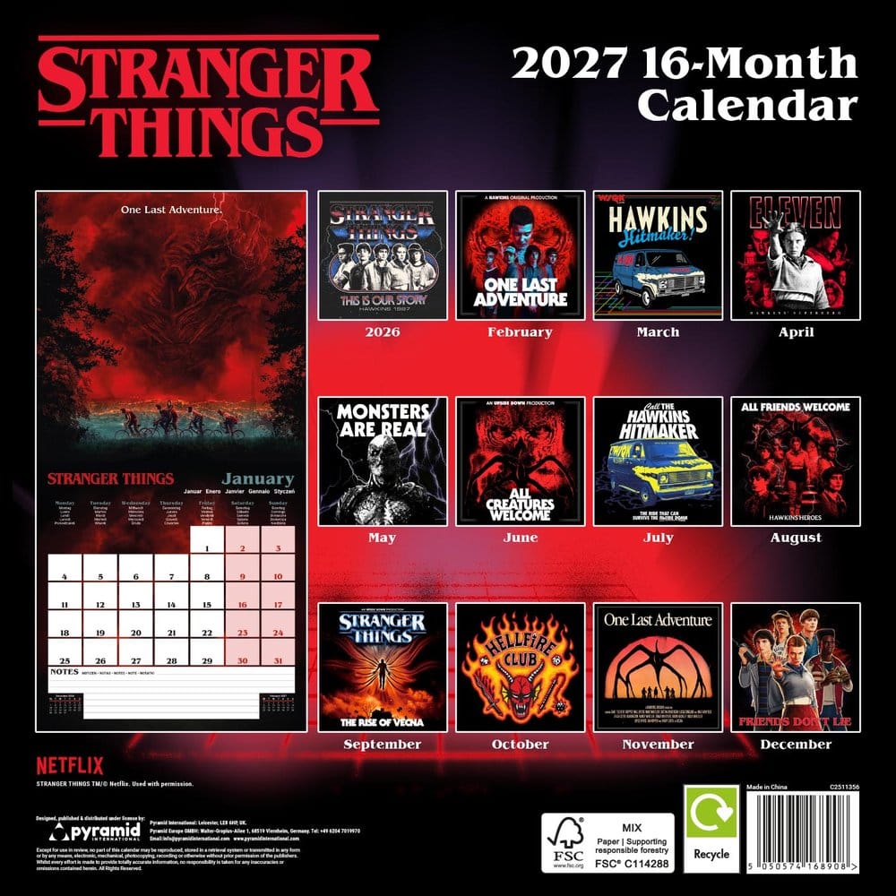 Stranger Things calendrier 2027 30 x 30 cm